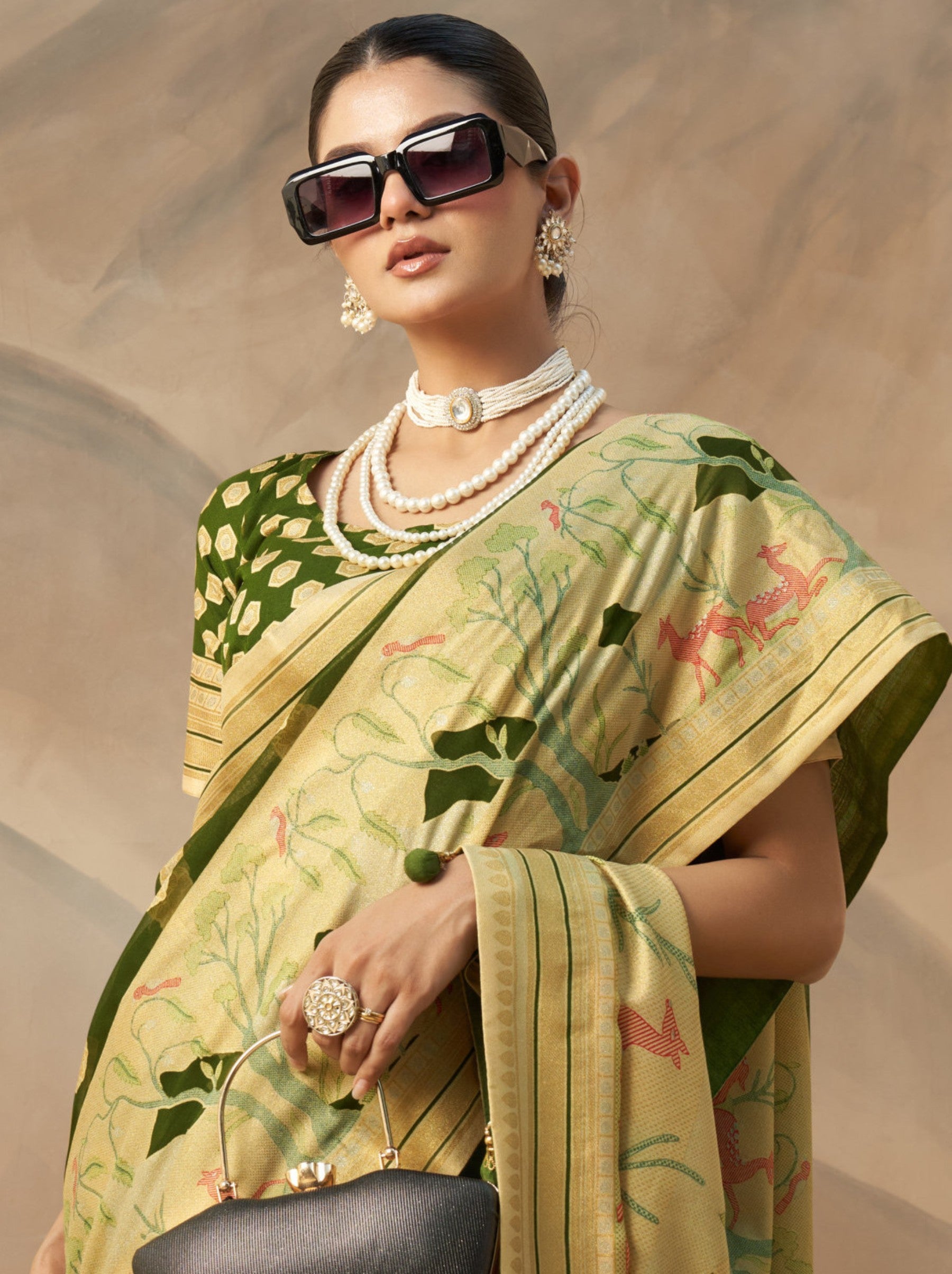 Jungle Green Celebration Saree - TrendOye