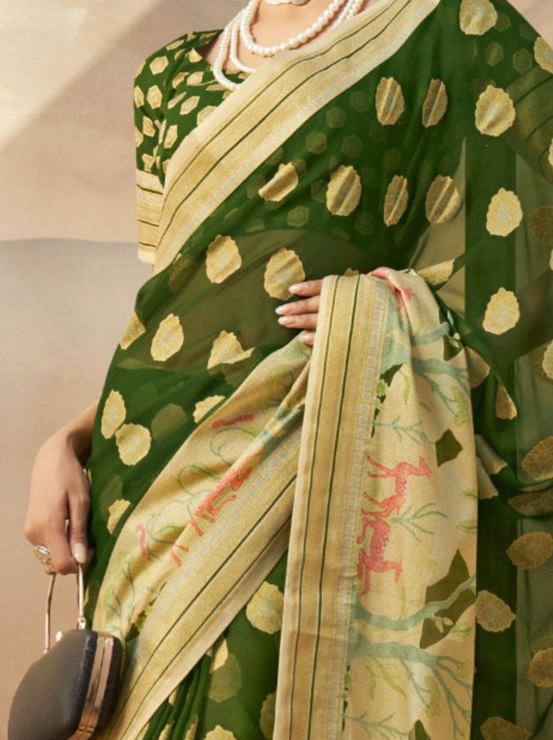 Jungle Green Celebration Saree - TrendOye