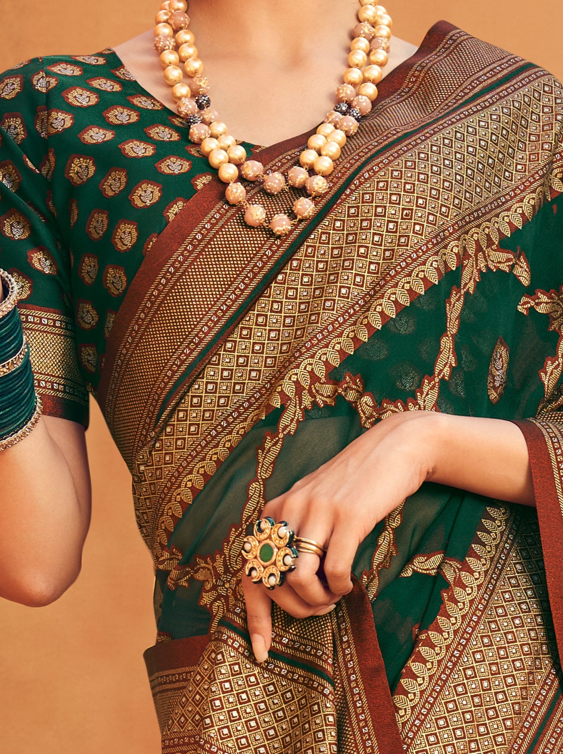 Pine Green Georgette Festive Saree - TrendOye