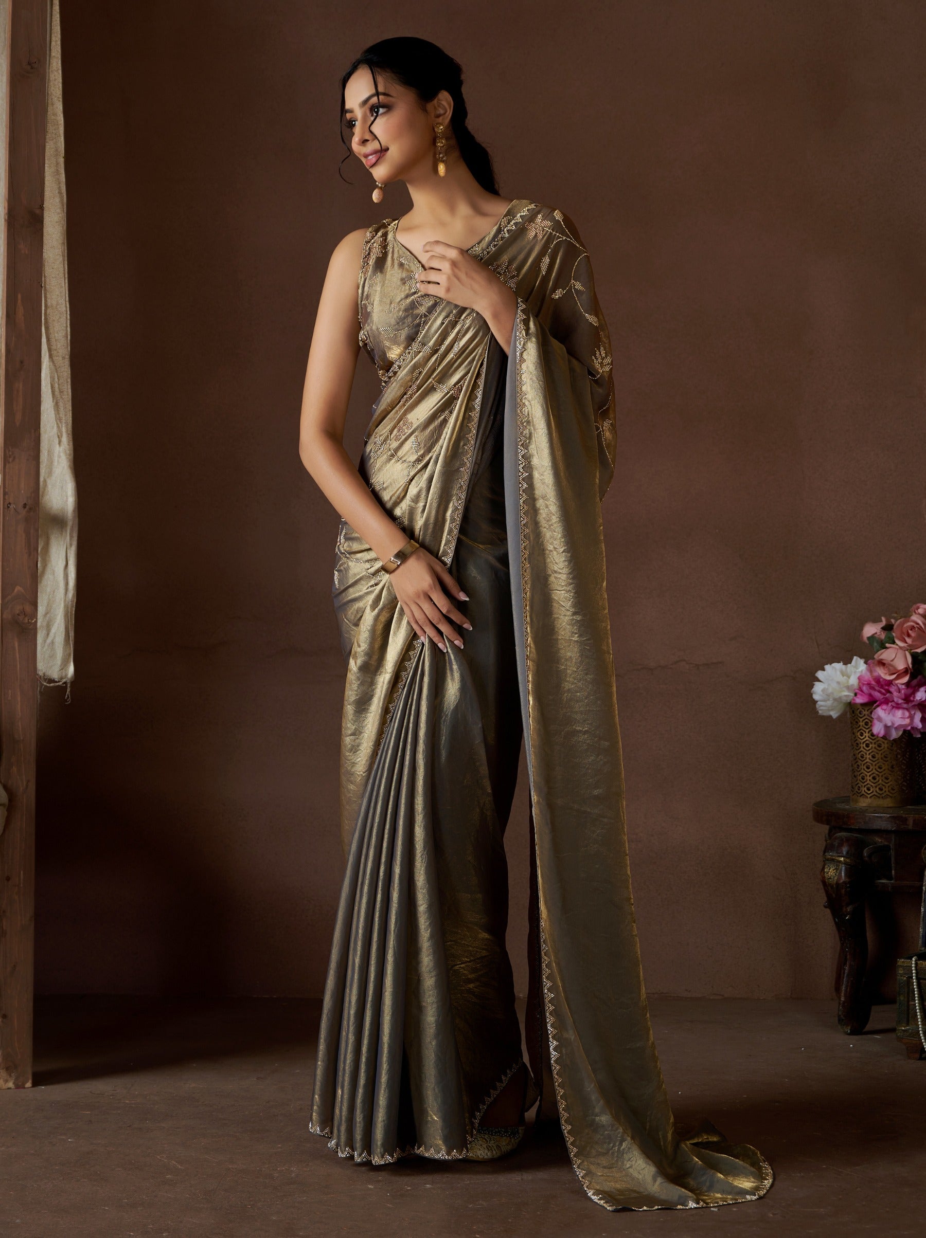 Uniform Green Fancy Premium Satin Silk Party Saree - TrendOye