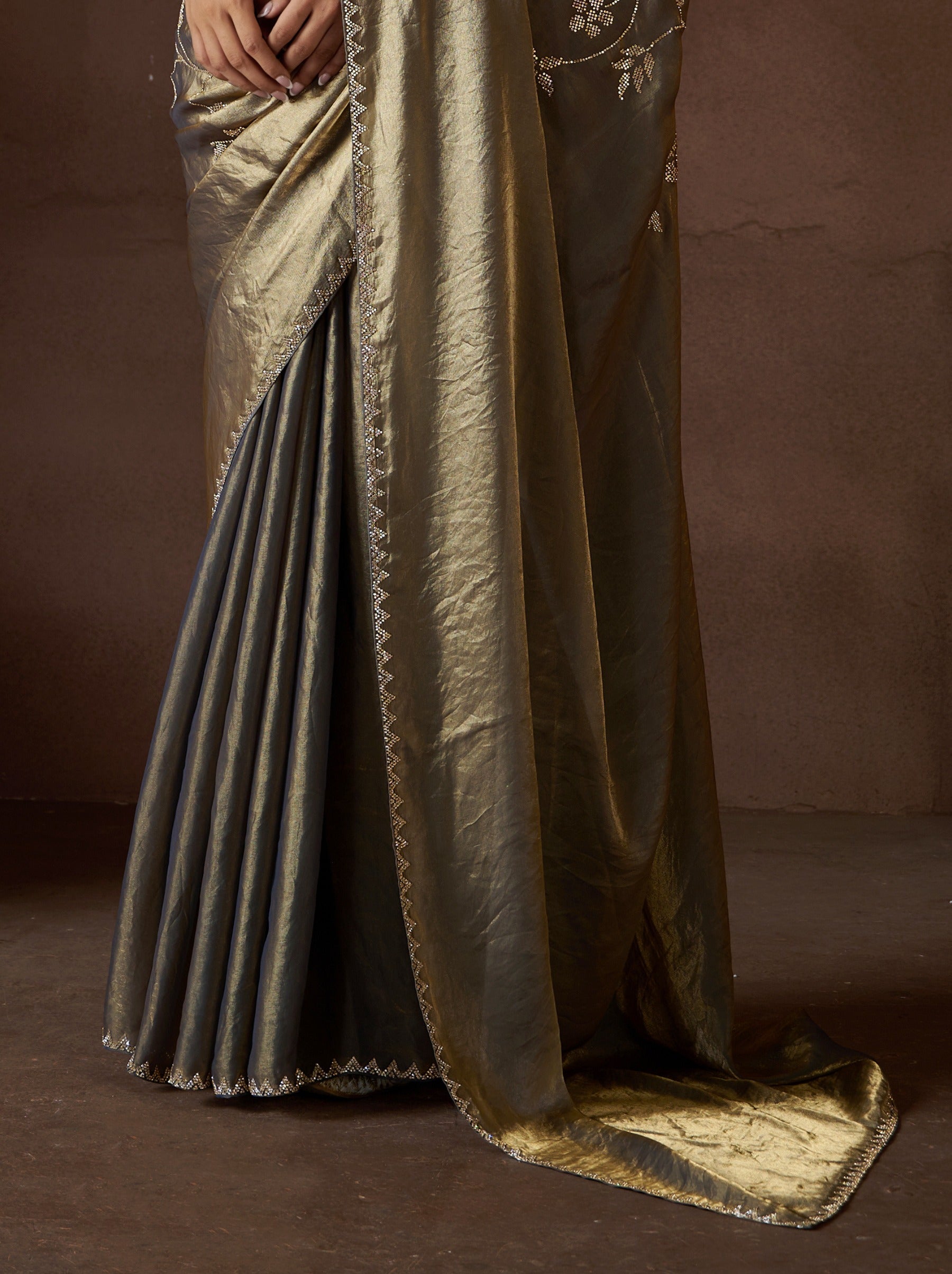 Uniform Green Fancy Premium Satin Silk Party Saree - TrendOye