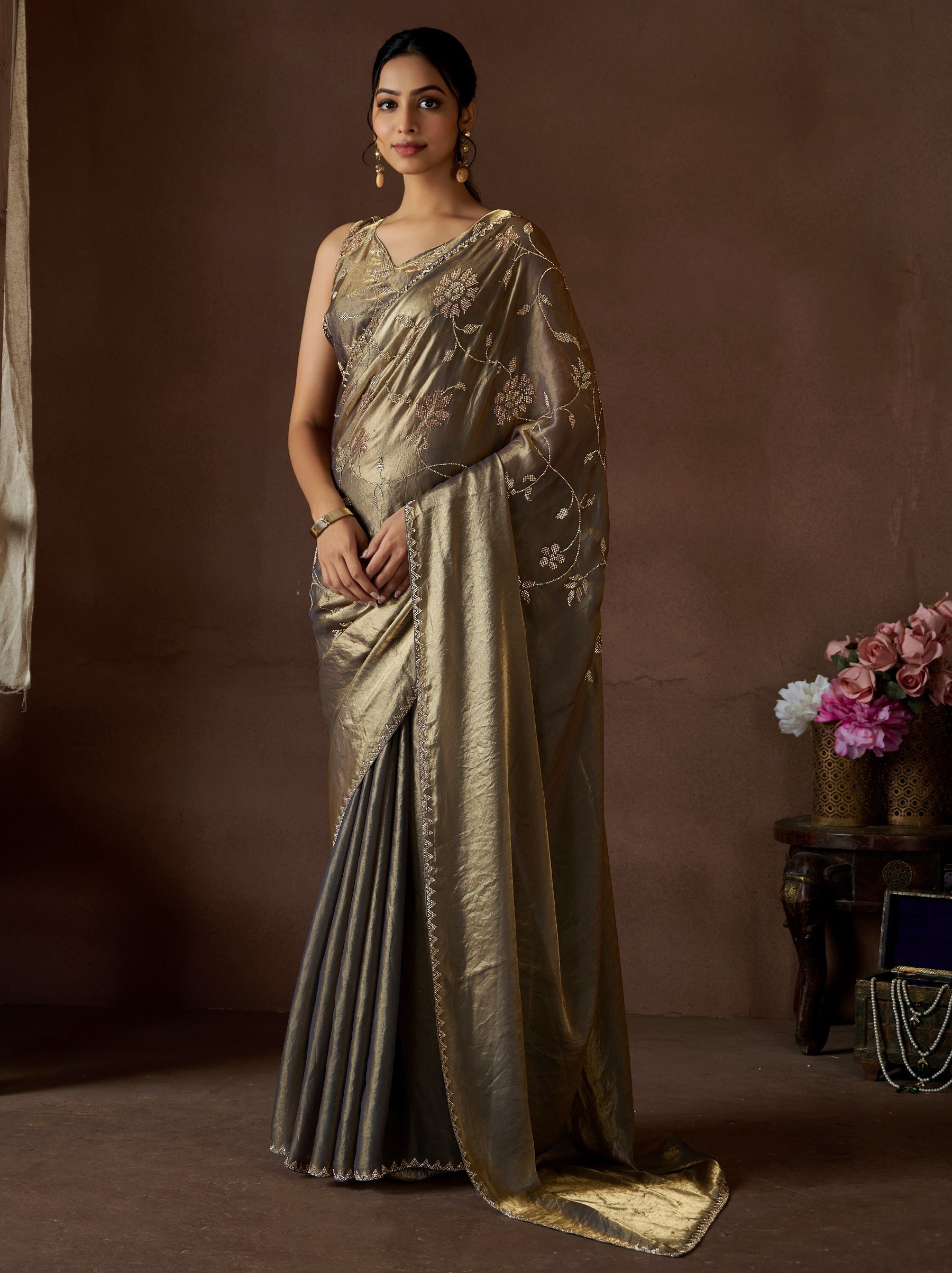 Uniform Green Fancy Premium Satin Silk Party Saree - TrendOye