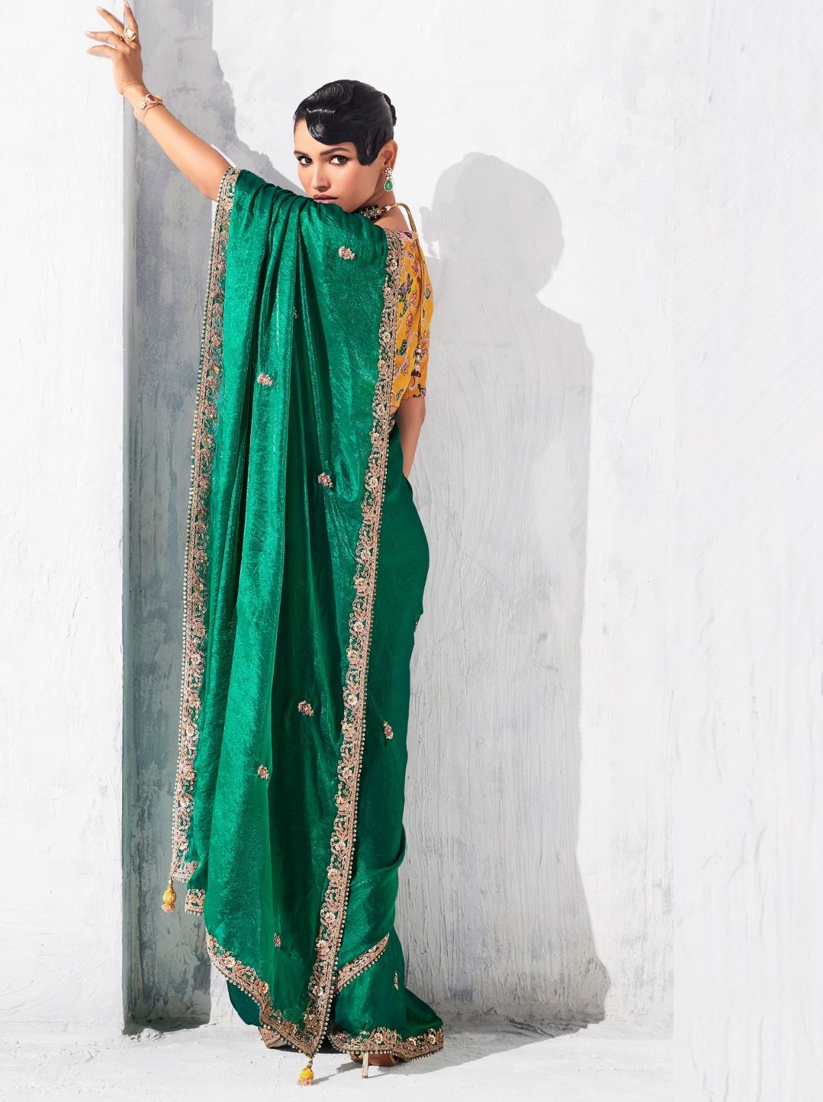 Teal Green Fancy Silk Saree with Beautiful Blouse Piece