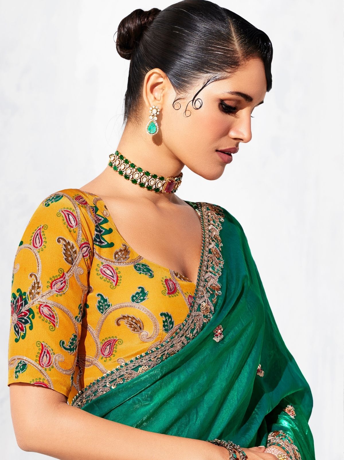 Teal Green Fancy Silk Saree with Beautiful Blouse Piece