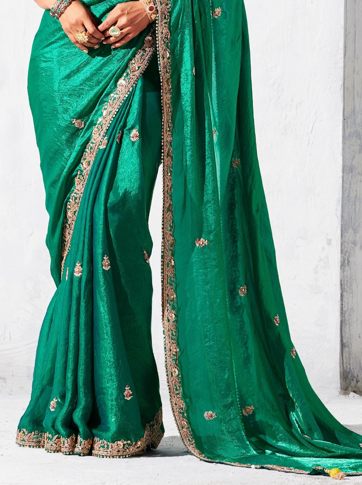 Teal Green Fancy Silk Saree with Beautiful Blouse Piece