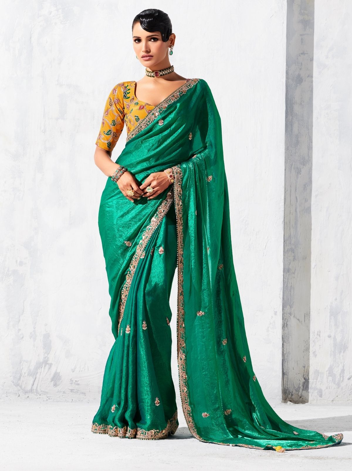 Teal Green Fancy Silk Saree with Beautiful Blouse Piece