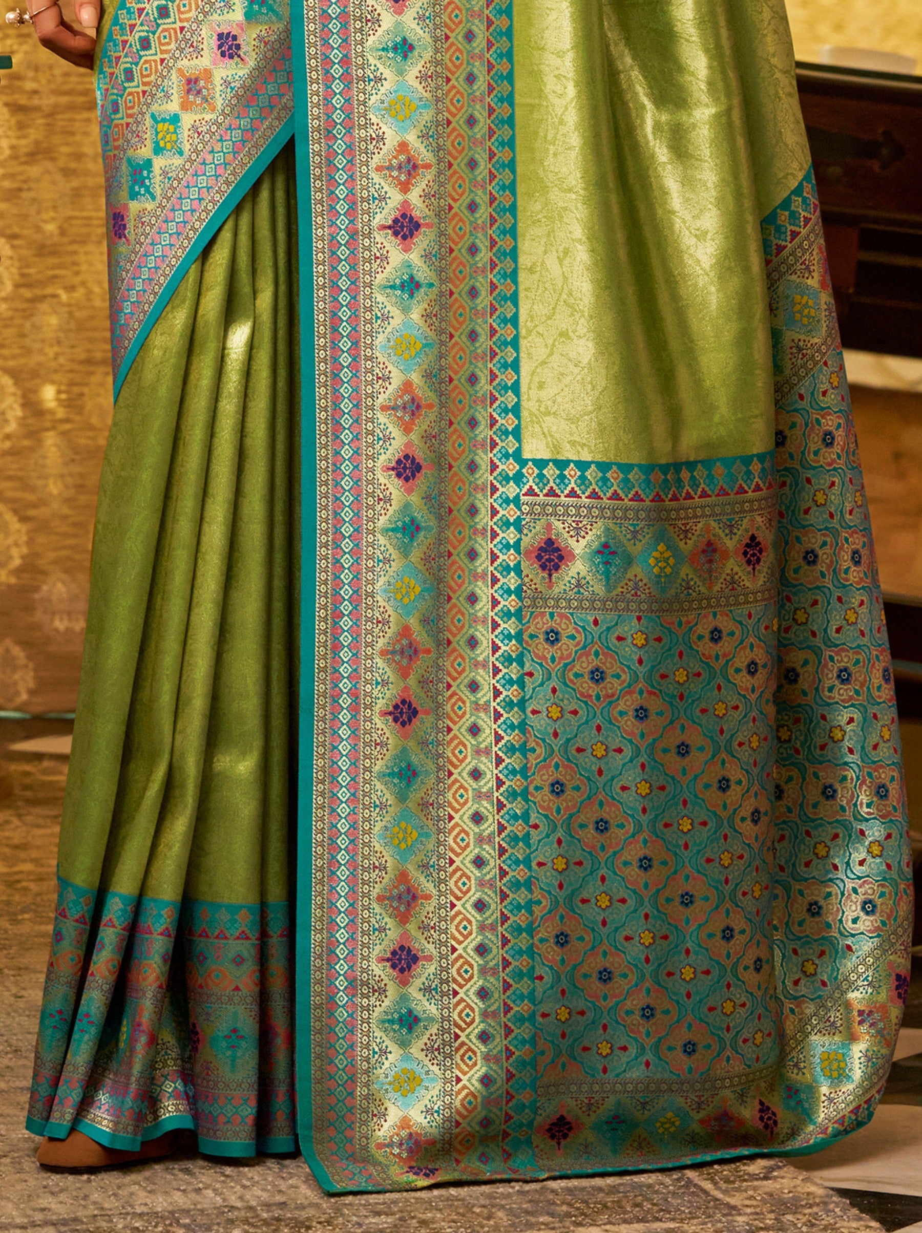 Pear Green Fancy Celebration Saree - TrendOye