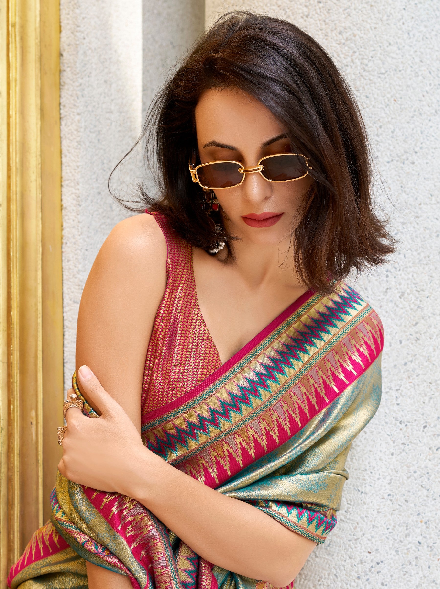 Pastel Green Tissue Celebration Saree - TrendOye