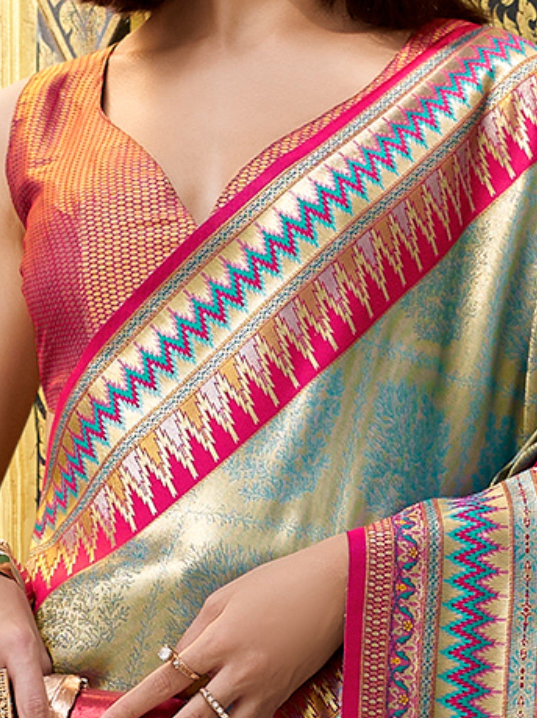 Pastel Green Tissue Celebration Saree - TrendOye