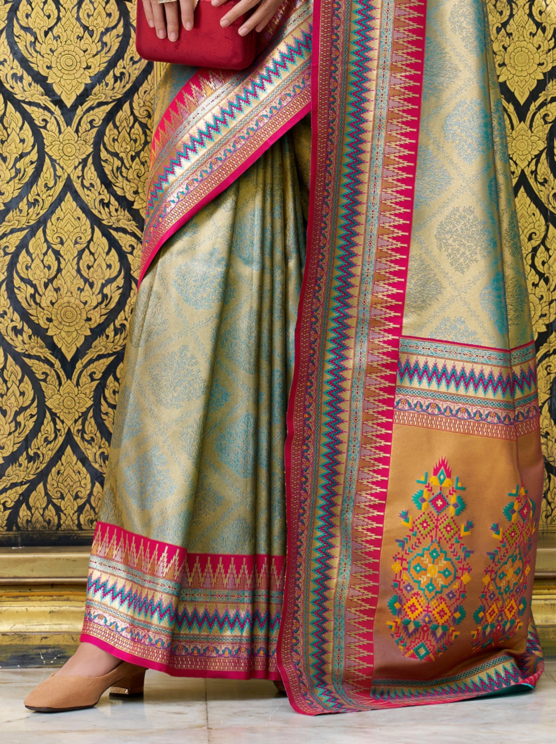 Pastel Green Tissue Celebration Saree - TrendOye