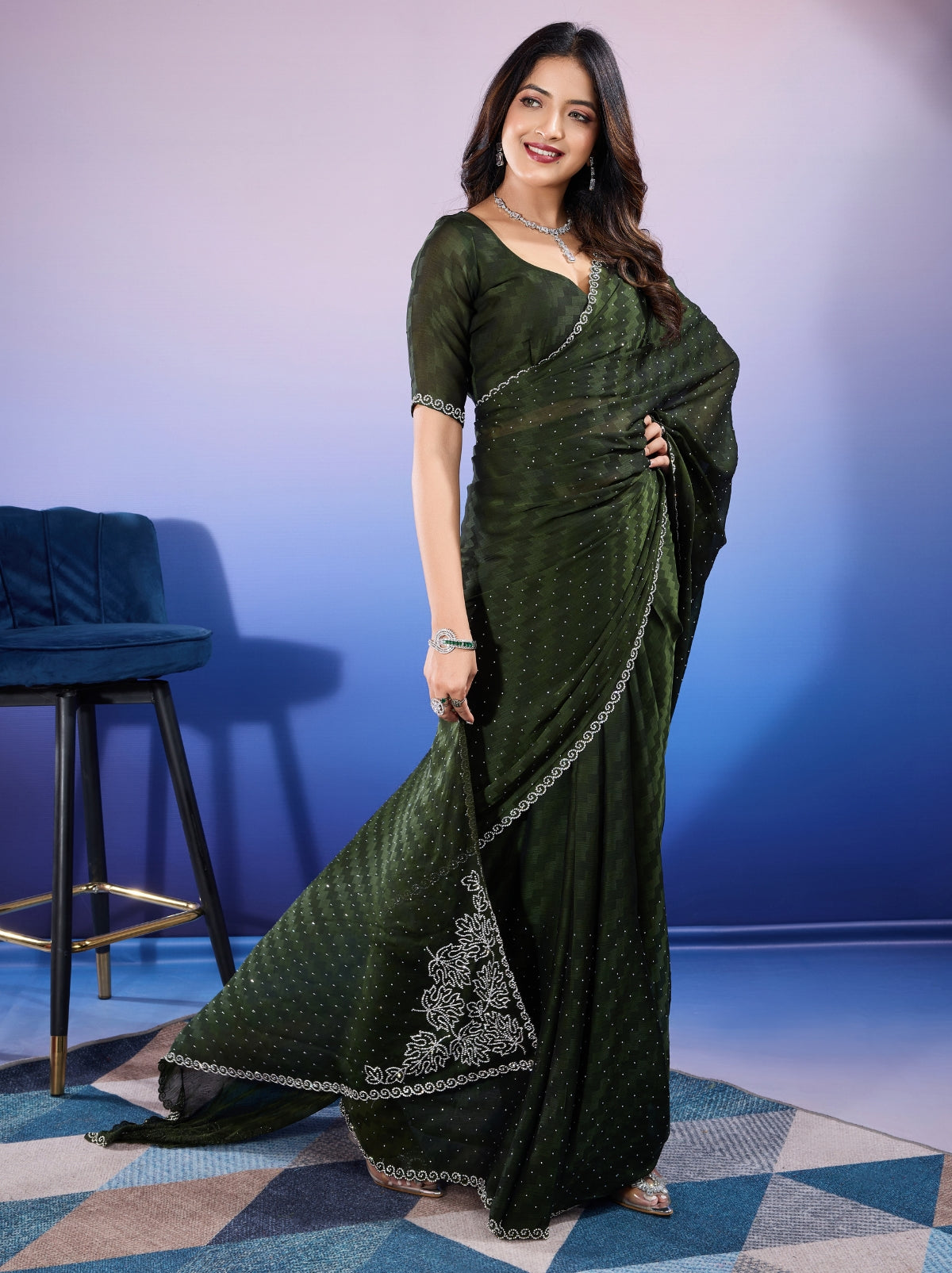 Sacramento Green Fancy Premium Party Designer Saree - TrendOye