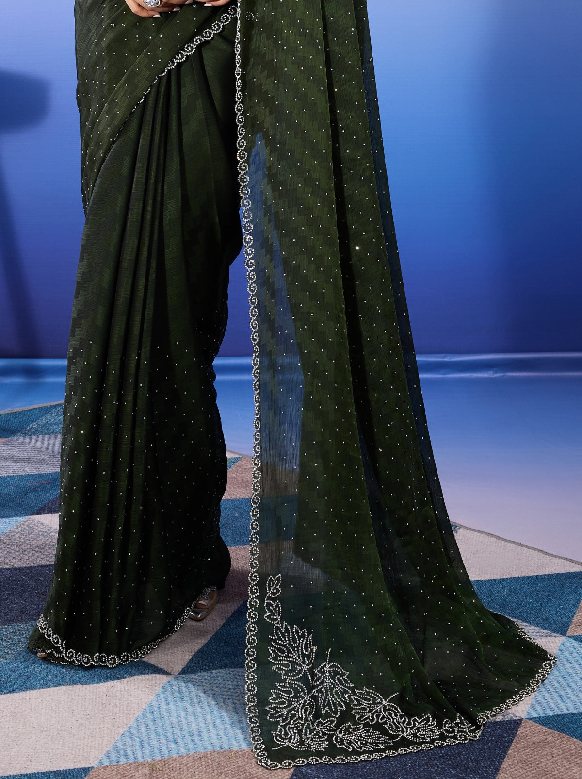 Sacramento Green Fancy Premium Party Designer Saree - TrendOye