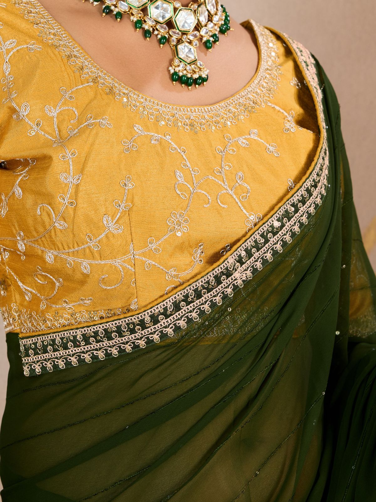 Jungle Green Georgette Silk Party Saree with Zari & Sequin Border