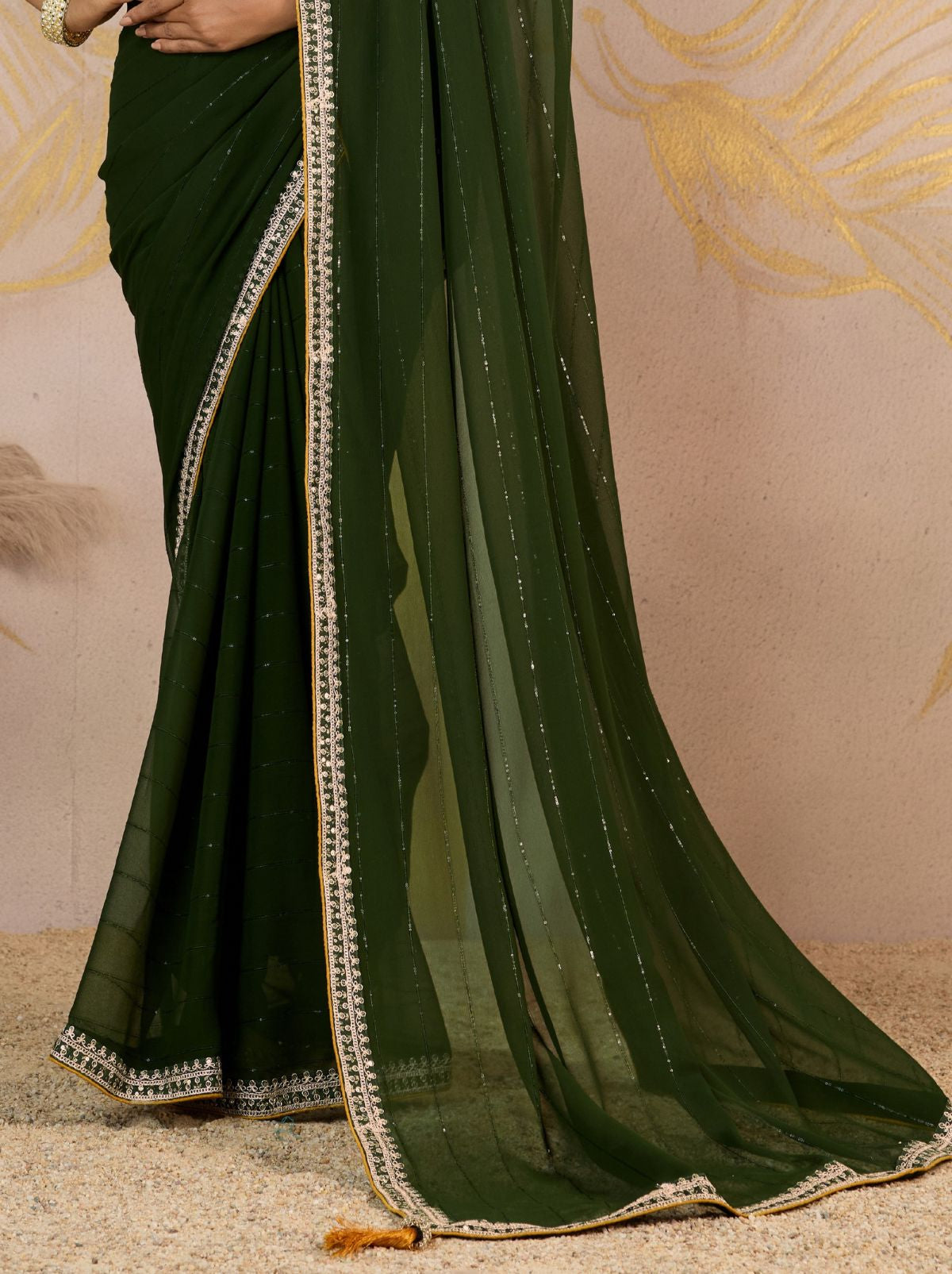 Jungle Green Georgette Silk Party Saree with Zari & Sequin Border