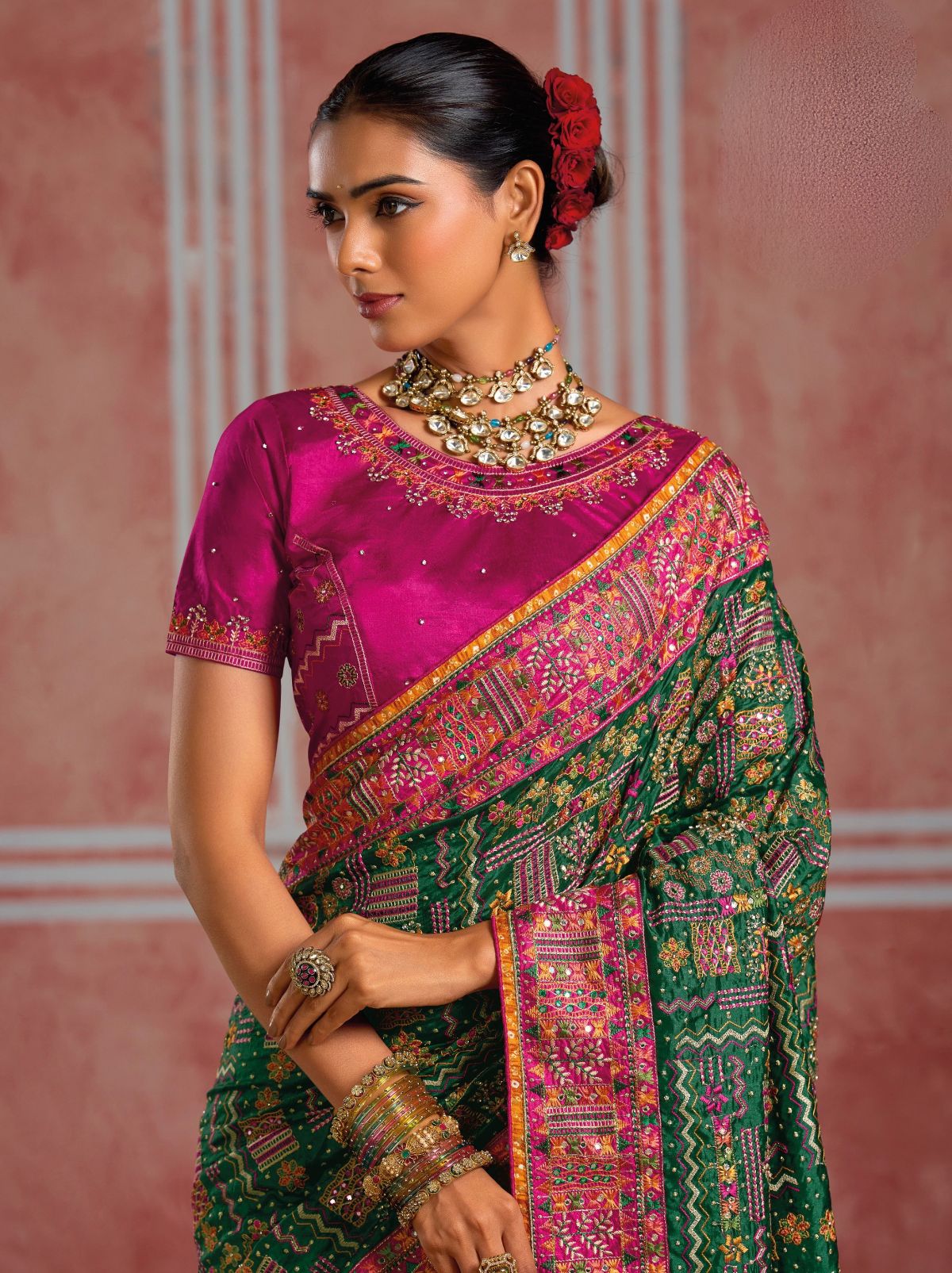 Forest Green Luxurious Premium Silk Saree With Intricate Embroidery