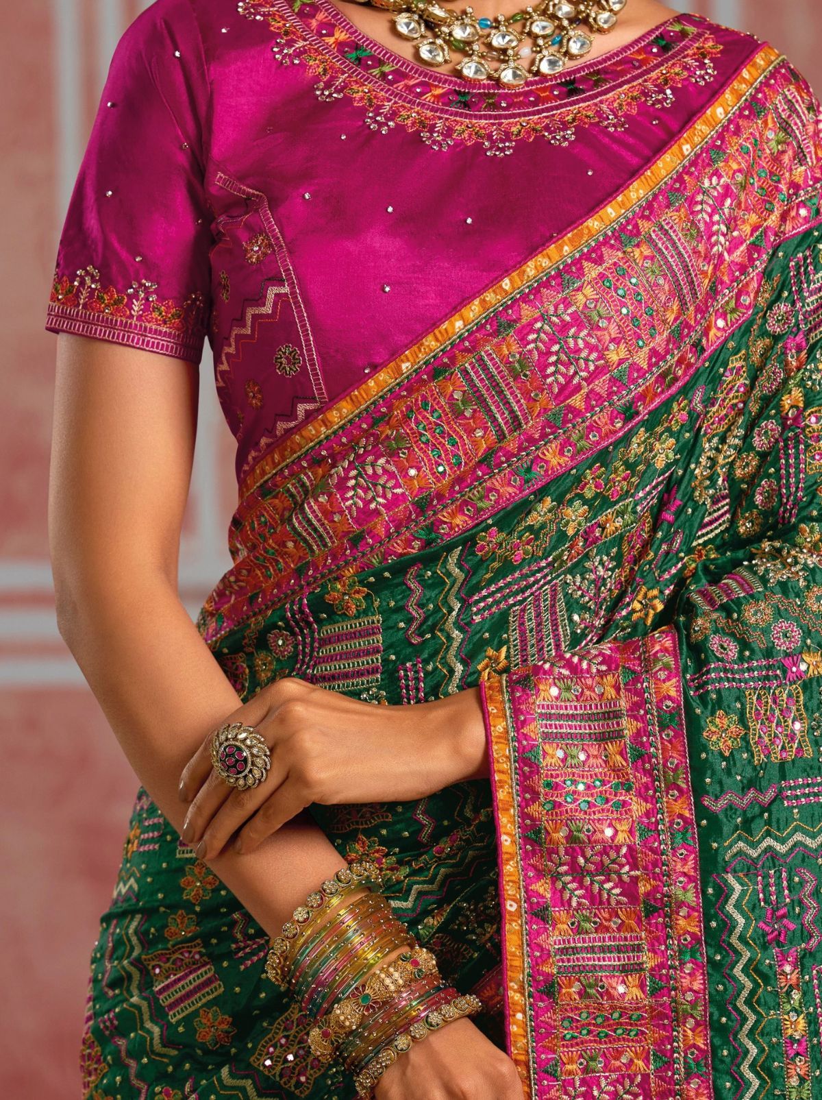 Forest Green Luxurious Premium Silk Saree With Intricate Embroidery