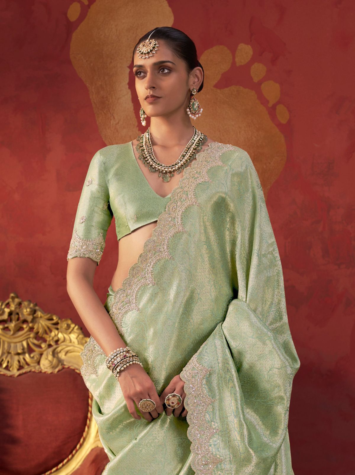 Pastel Green Luxury Viscose Saree With Blouse Piece