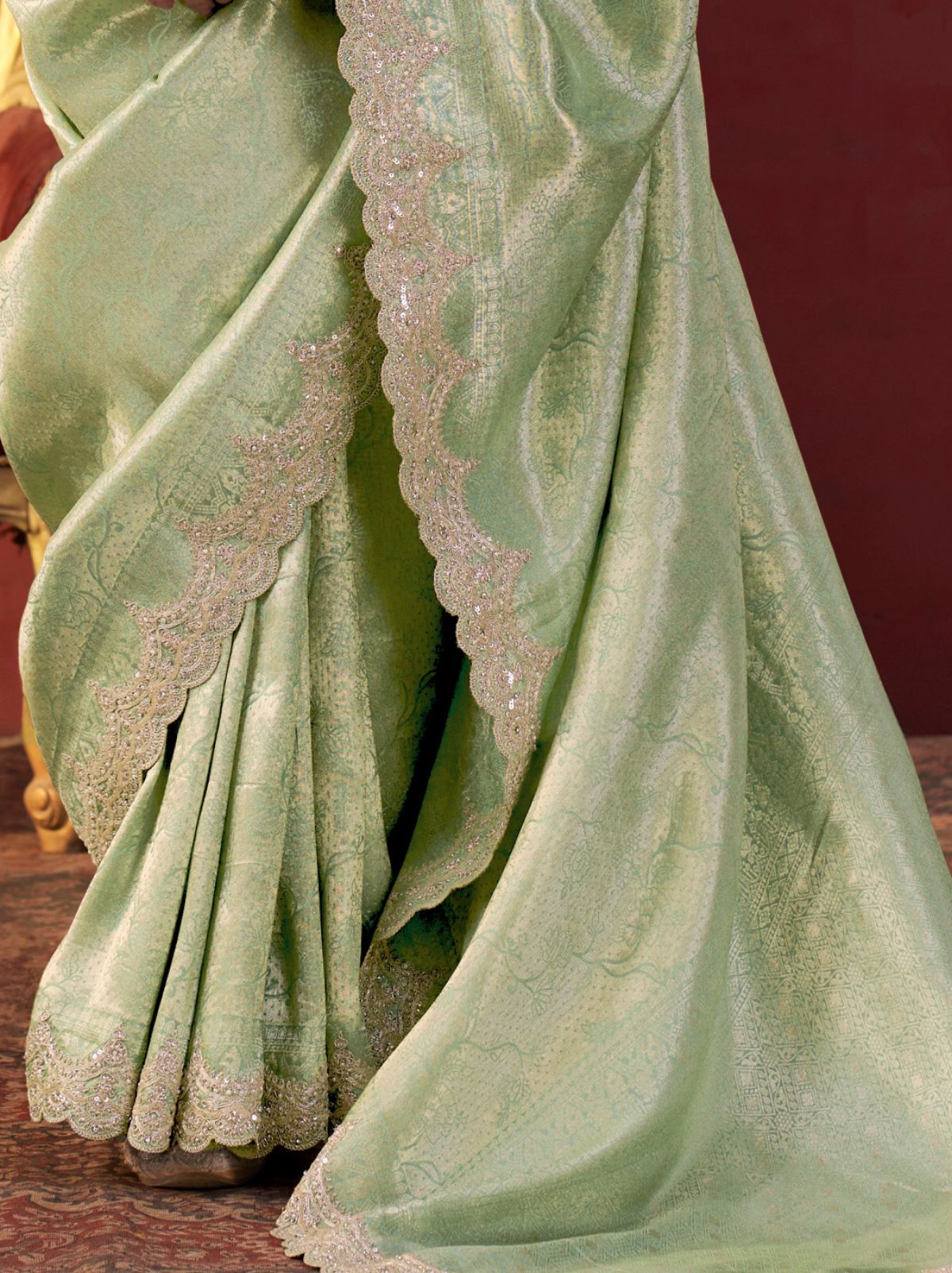 Pastel Green Luxury Viscose Saree With Blouse Piece
