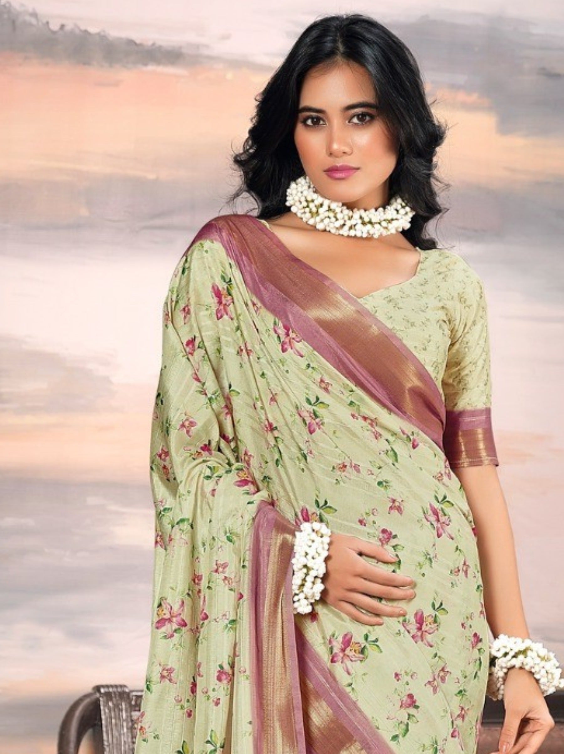 Pistachio Green Organza Festive Saree - TrendOye