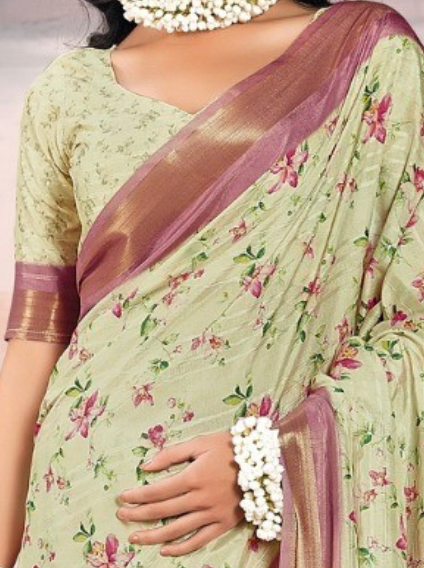 Pistachio Green Organza Festive Saree - TrendOye