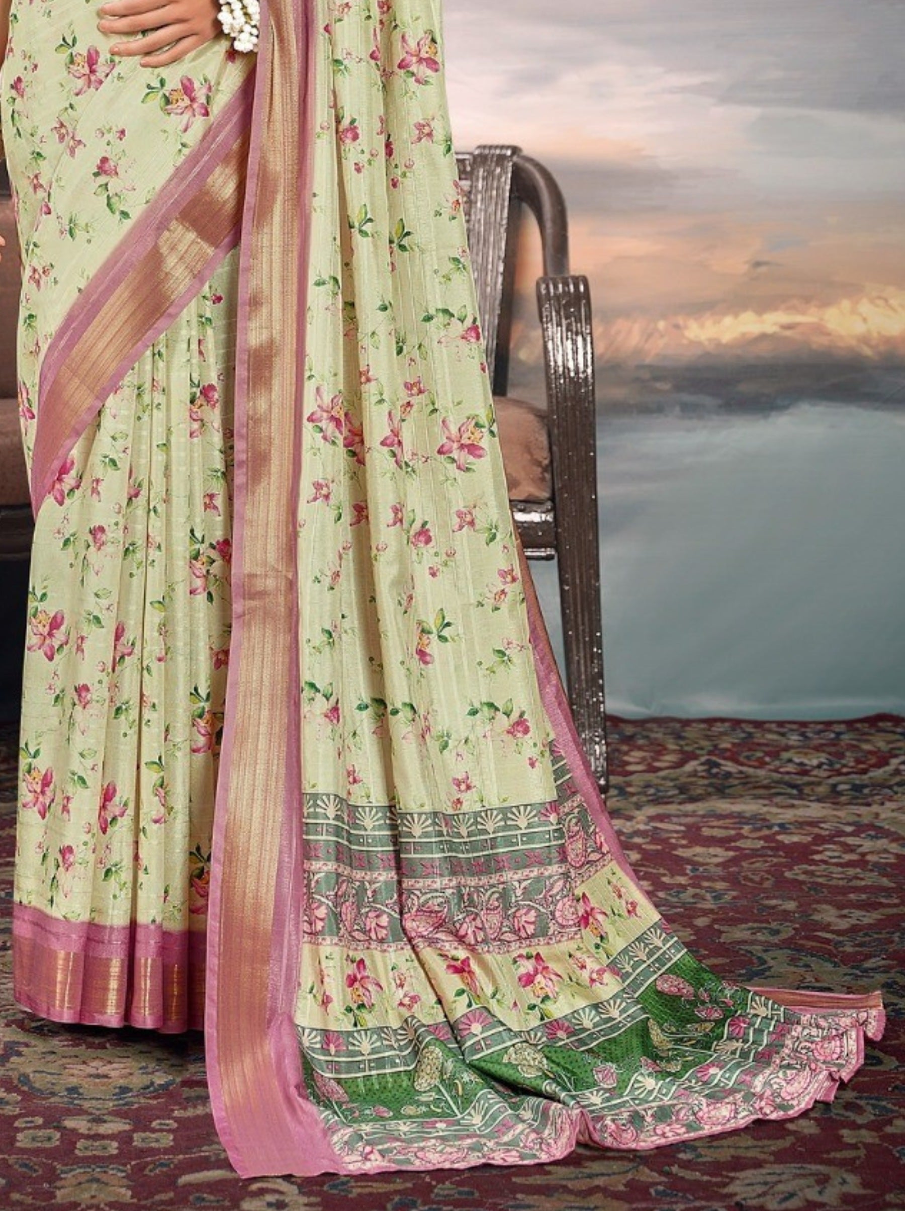 Pistachio Green Organza Festive Saree - TrendOye