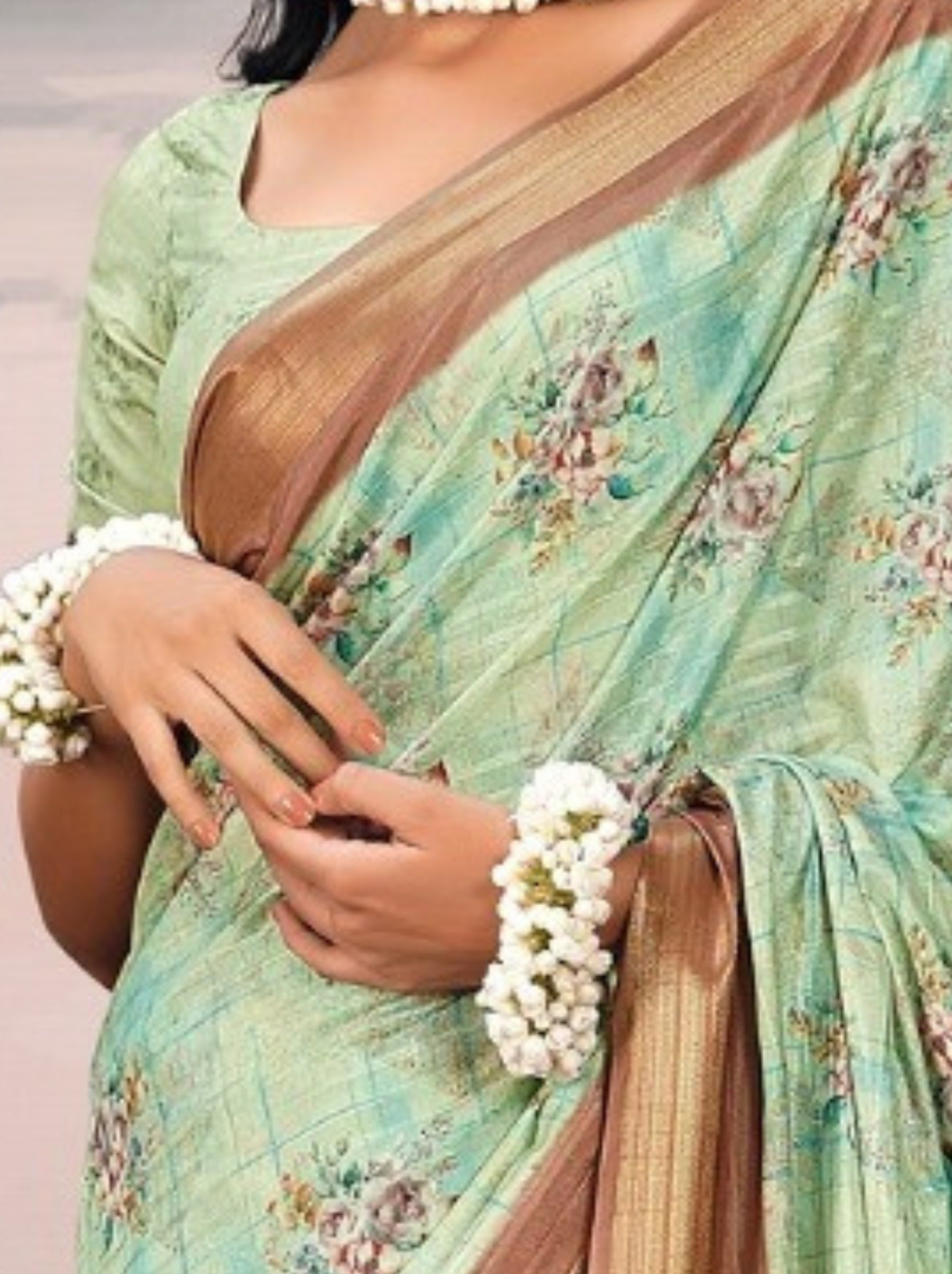 Pastel Green Organza Festive Saree - TrendOye