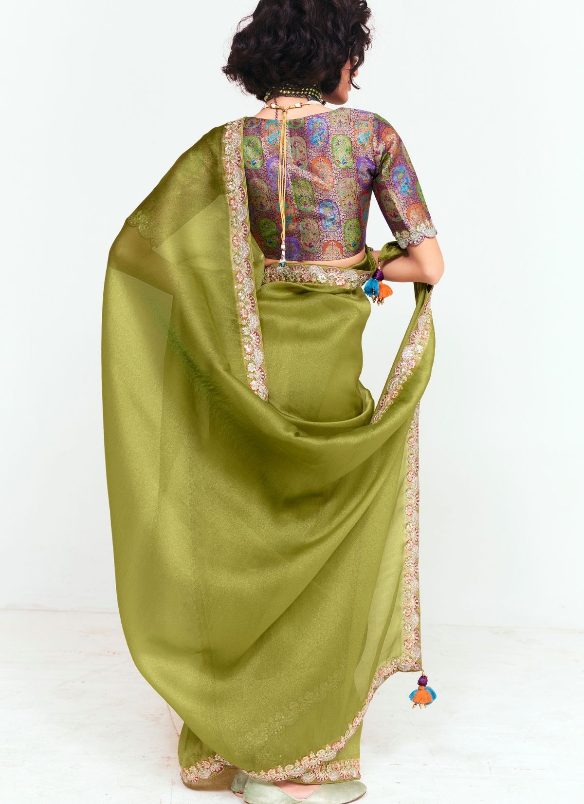 Olive Green Party Fancy Premium Saree With Fine Blouse Piece - TrendOye