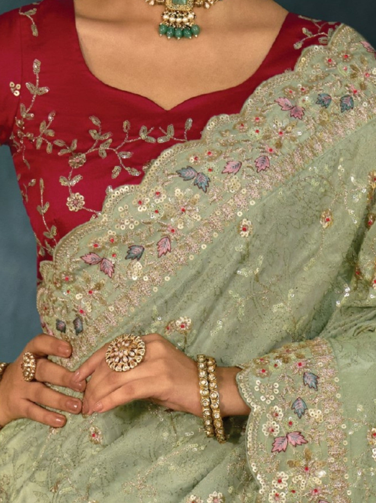 Pistachio Green Wedding Premium Banarasi Silk Saree With Blouse Piece