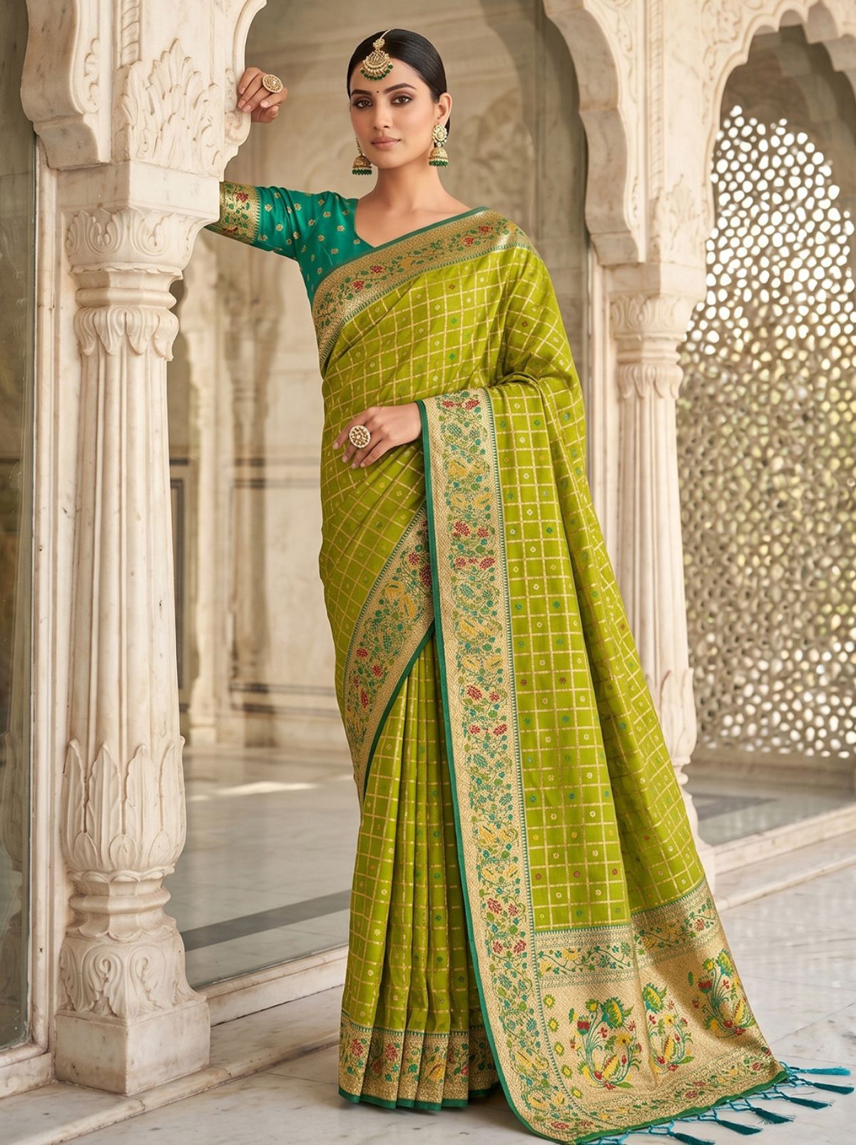 Apple Green Premium Banarasi Silk Saree With Tassels Work