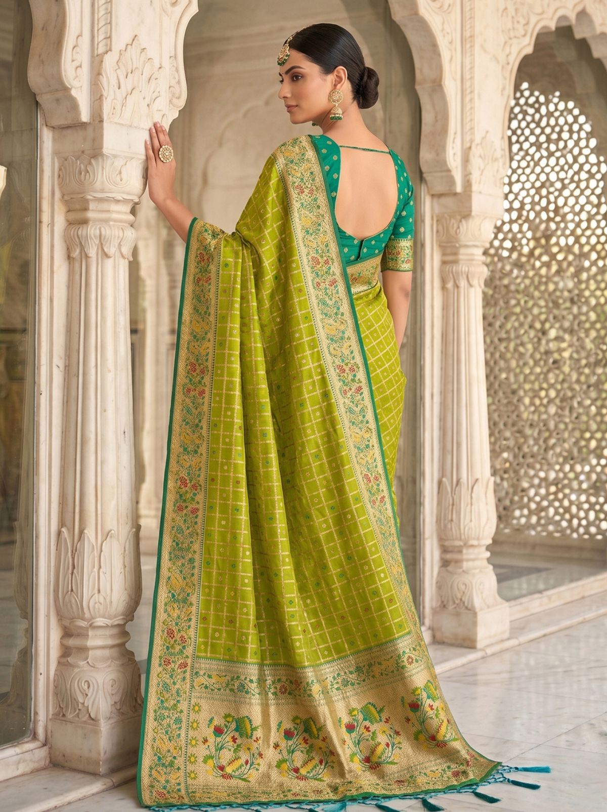 Apple Green Premium Banarasi Silk Saree With Tassels Work
