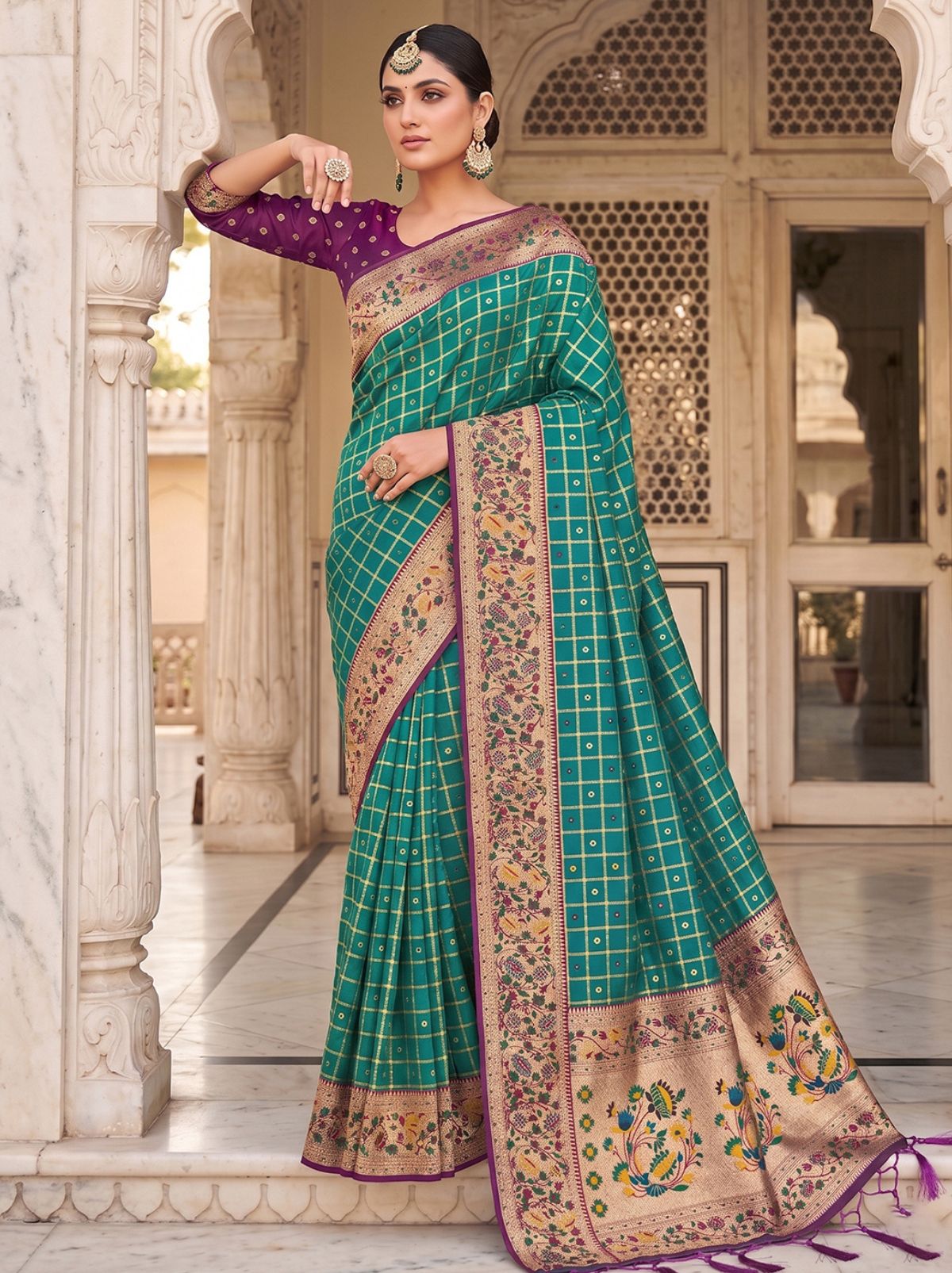 Persian Green Premium Banarasi Silk Saree With Tassels Work