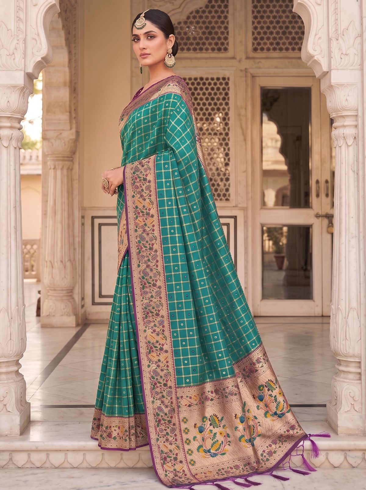 Persian Green Premium Banarasi Silk Saree With Tassels Work
