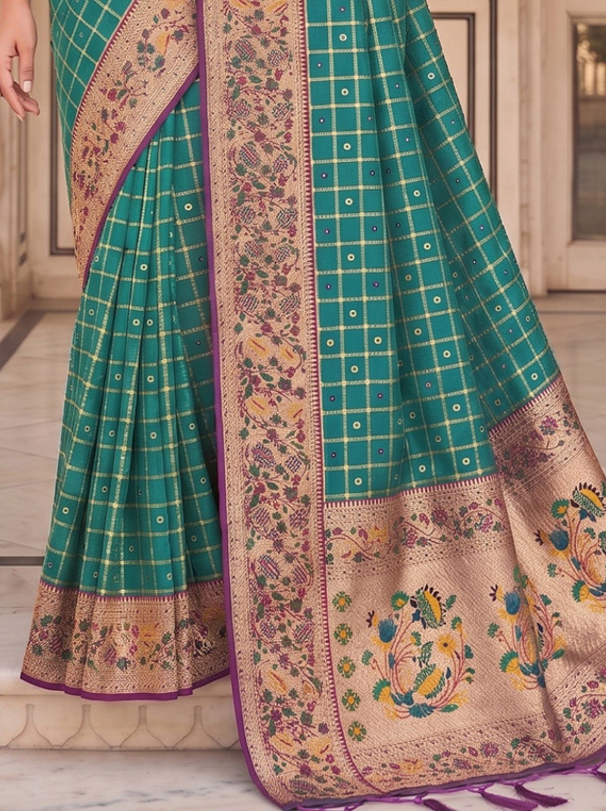 Persian Green Premium Banarasi Silk Saree With Tassels Work