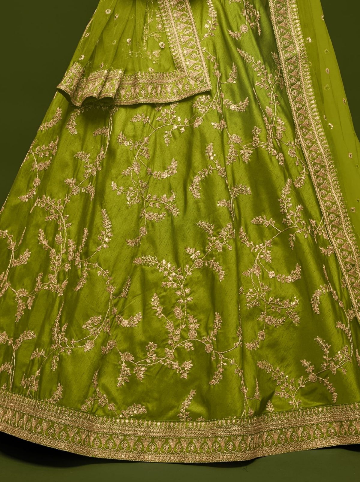 Parrot Green Premium Celebration Lehenga Set With Sequin & Zari Work
