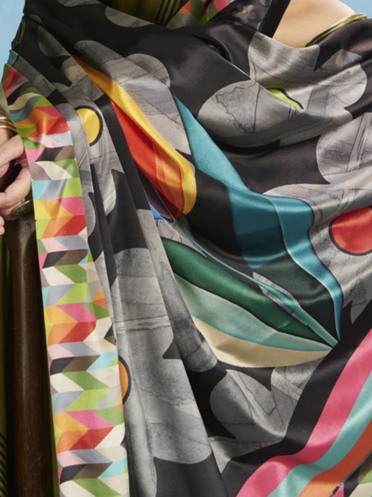 Olive Green Premium Crepe Silk Saree With Abstract Print