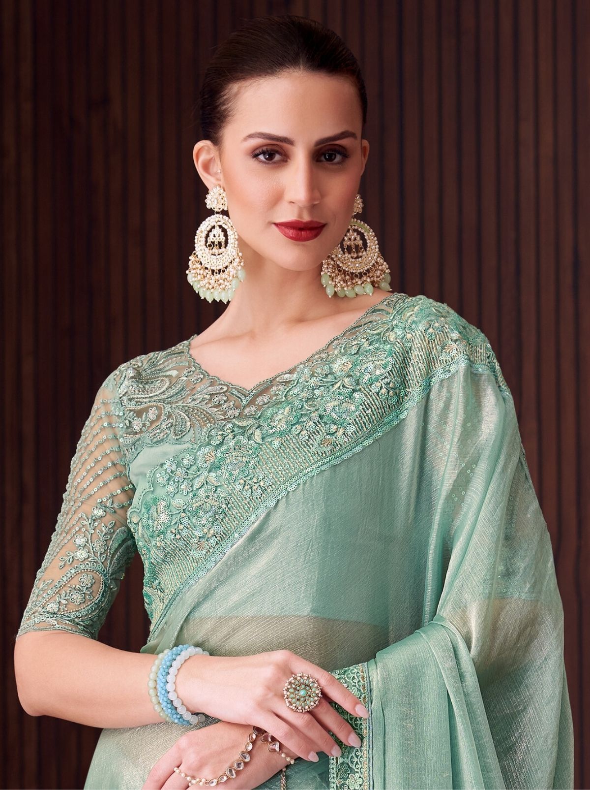 Baby Blue Party Designer Saree - TrendOye