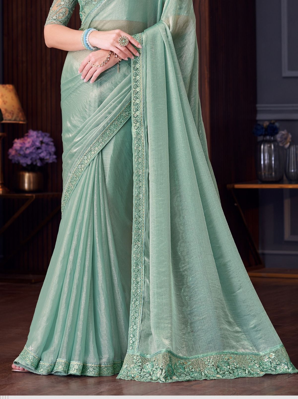 Baby Blue Party Designer Saree - TrendOye