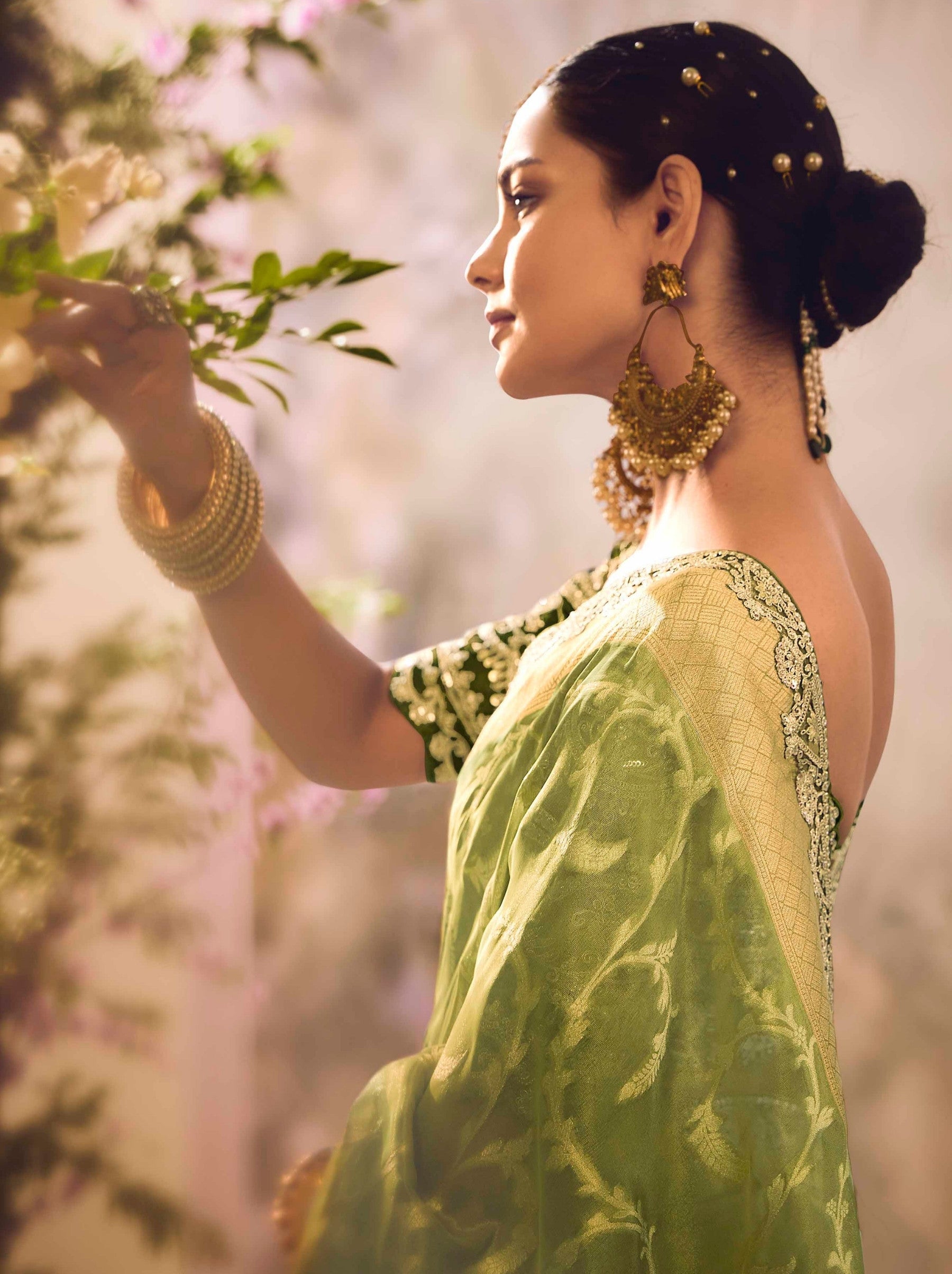Olive Green Wedding And Celebration Saree - TrendOye