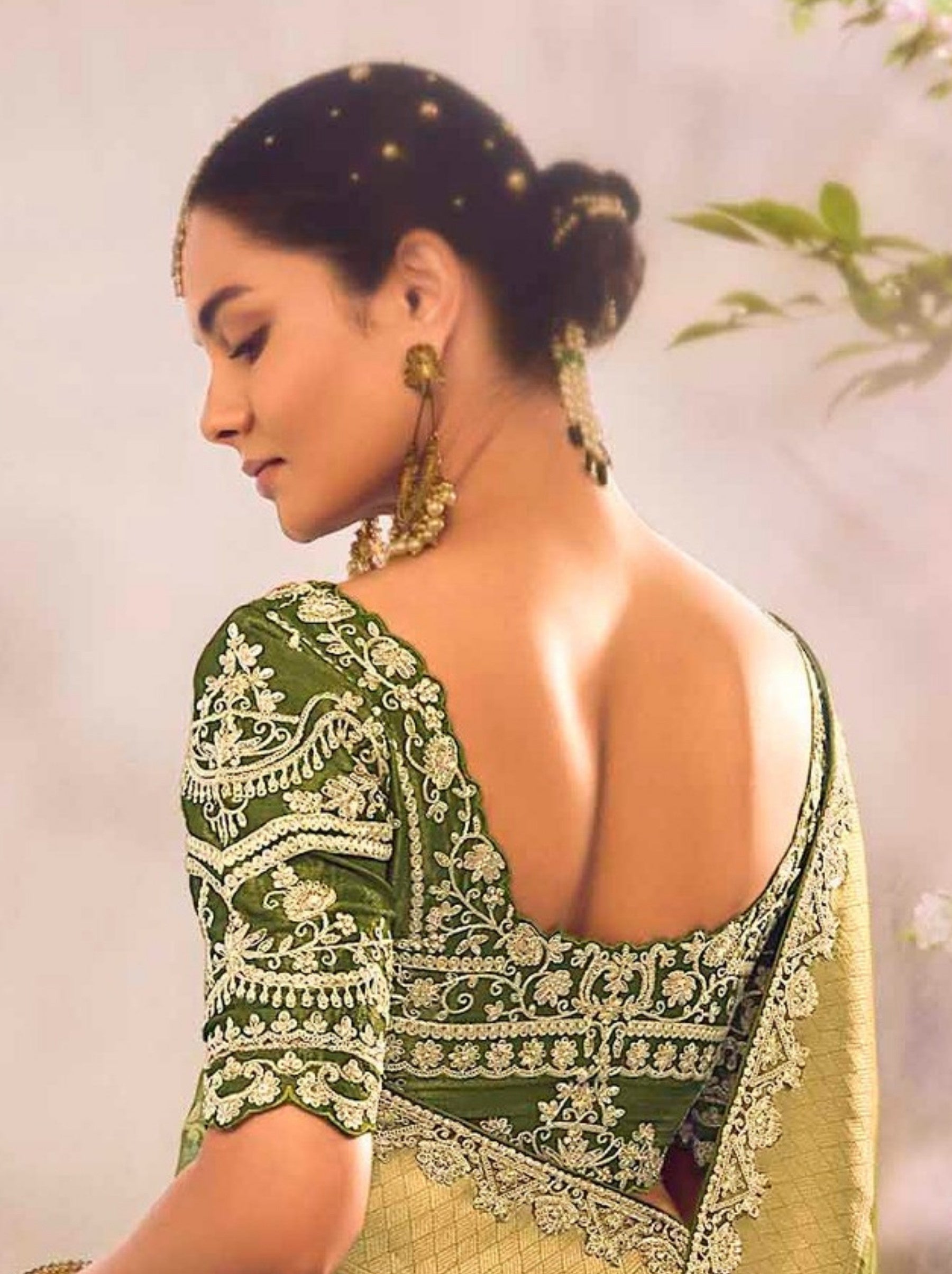 Olive Green Wedding And Celebration Saree - TrendOye