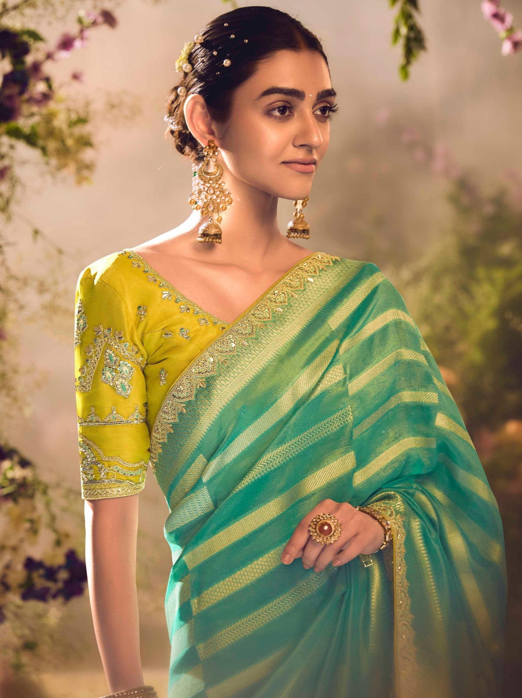 Jungle Green Wedding And Celebration Saree - TrendOye