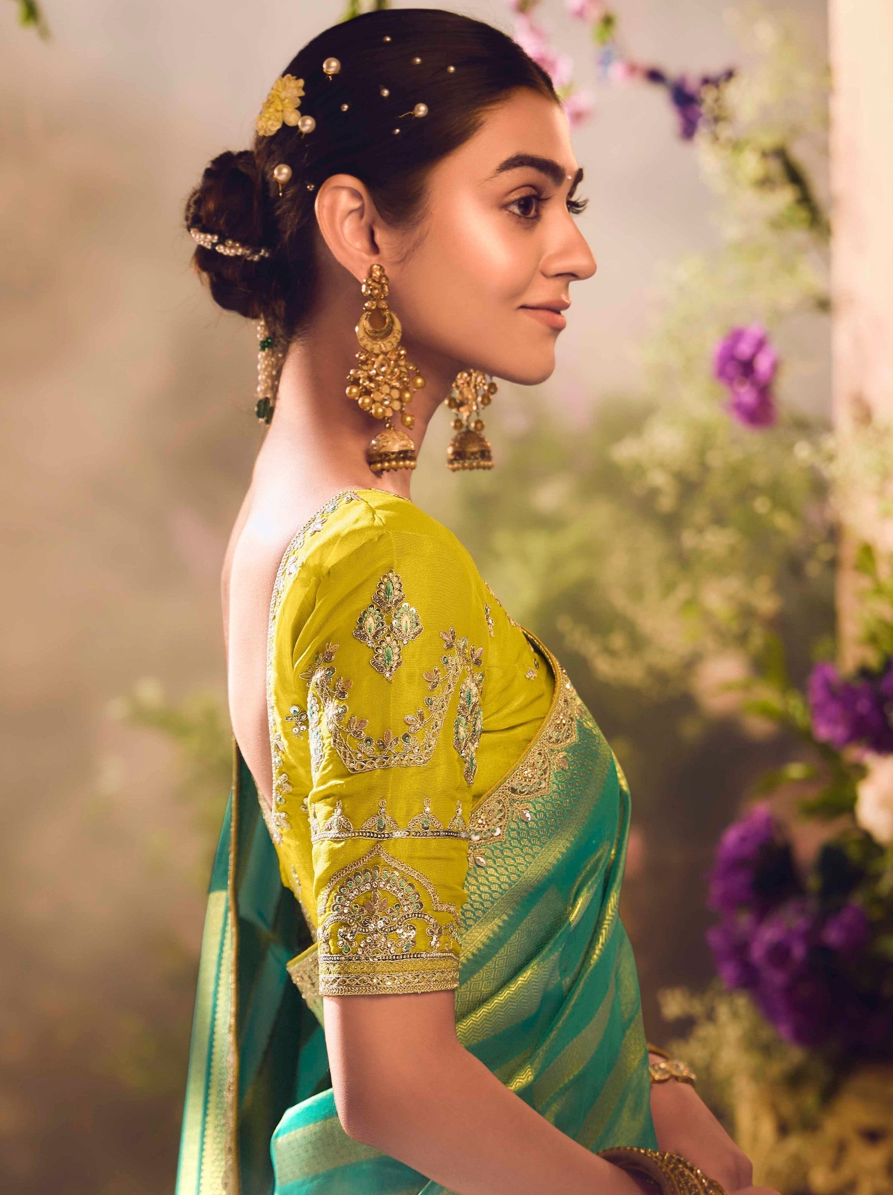Jungle Green Wedding And Celebration Saree - TrendOye