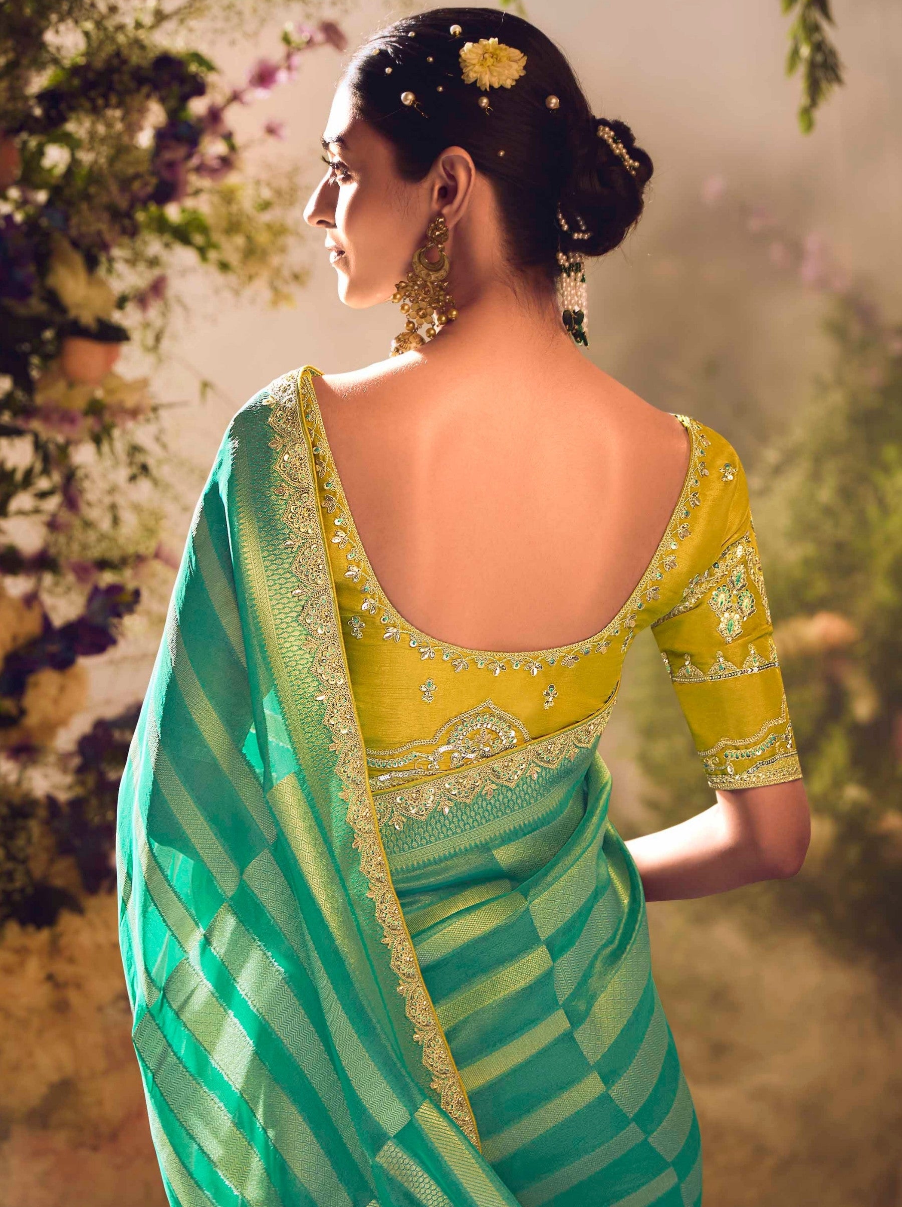 Jungle Green Wedding And Celebration Saree - TrendOye