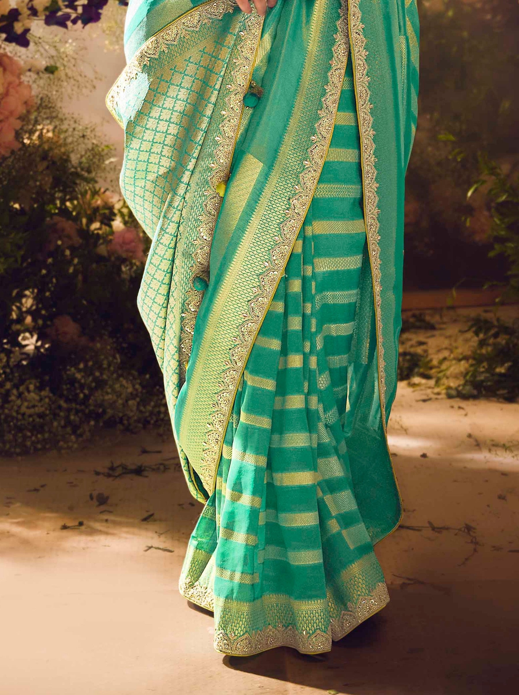 Jungle Green Wedding And Celebration Saree - TrendOye