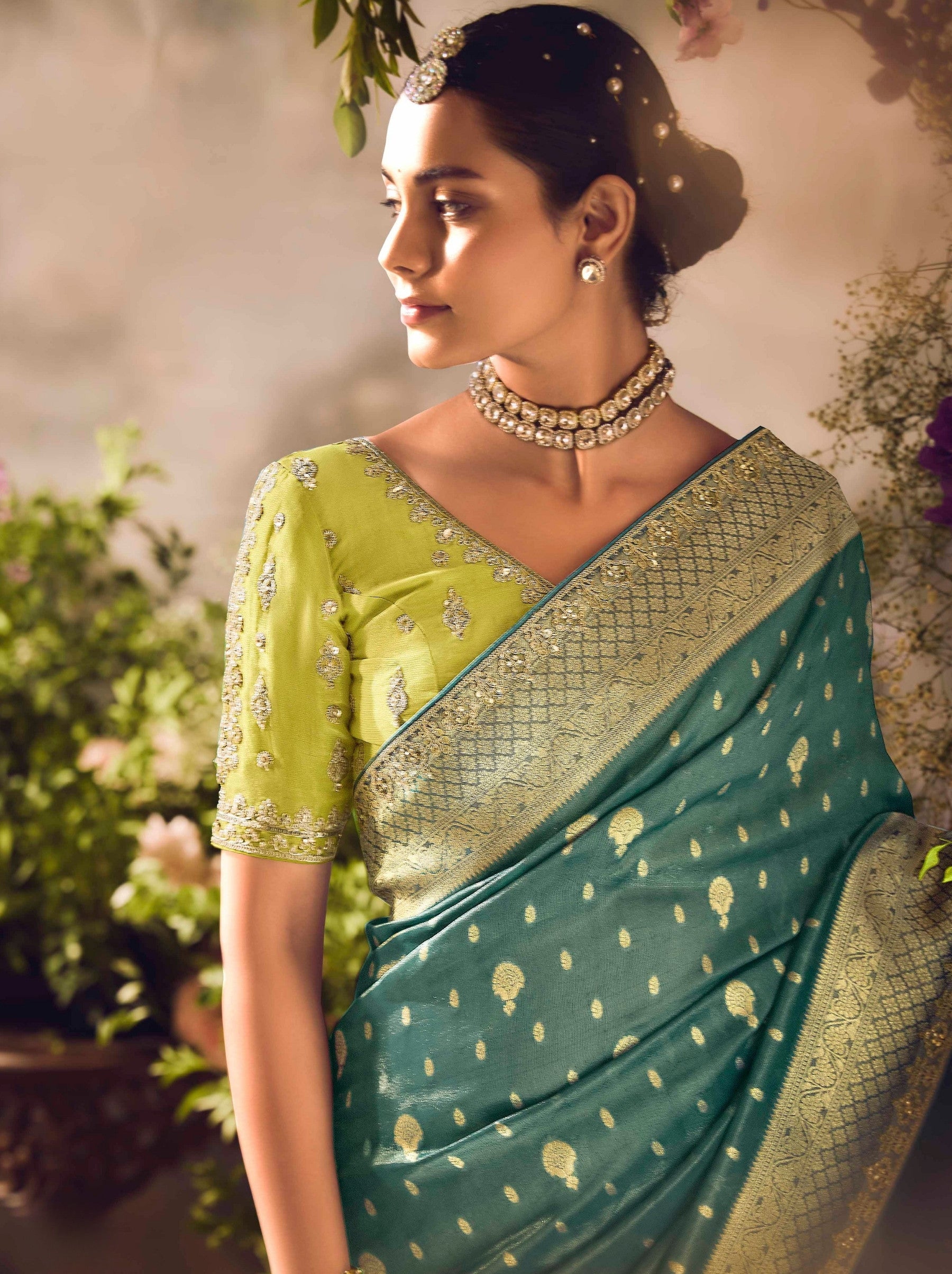 Pine Green Wedding And Celebration Saree - TrendOye