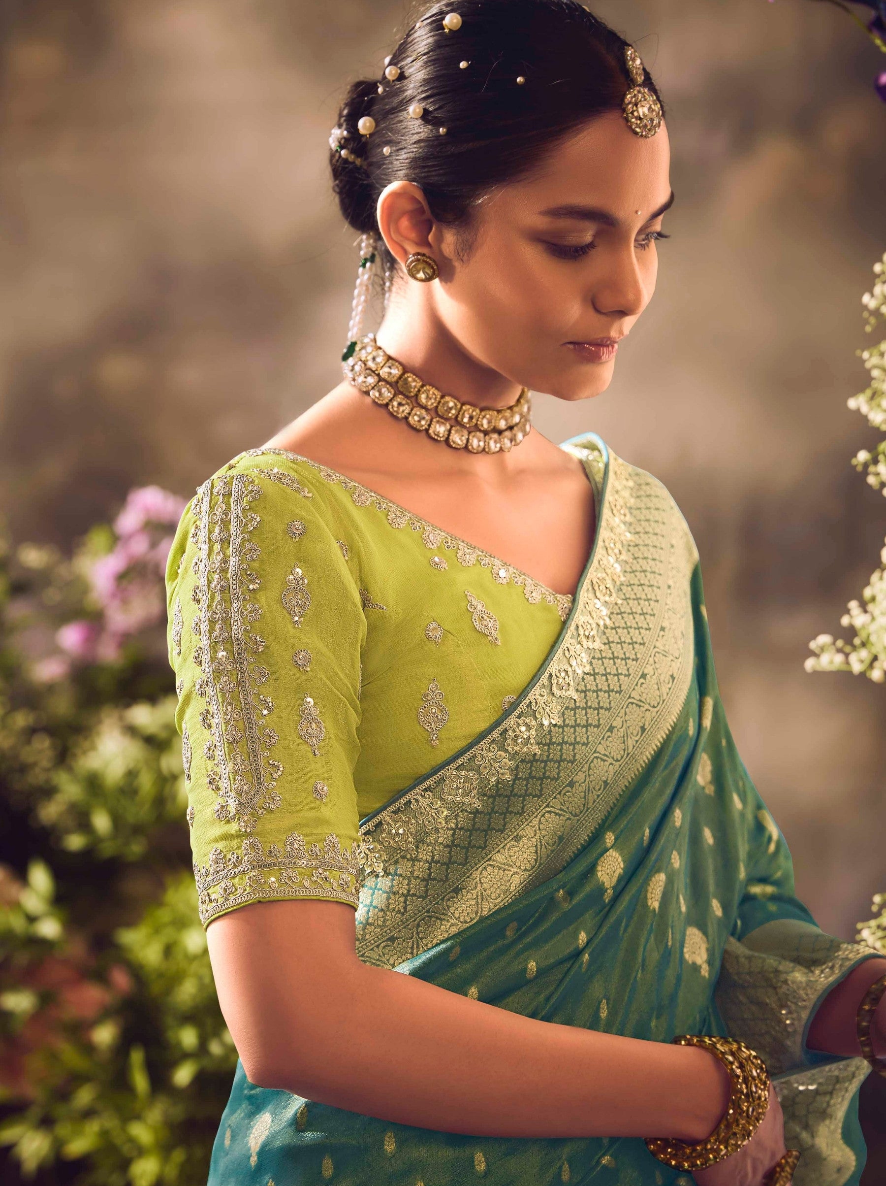 Pine Green Wedding And Celebration Saree - TrendOye