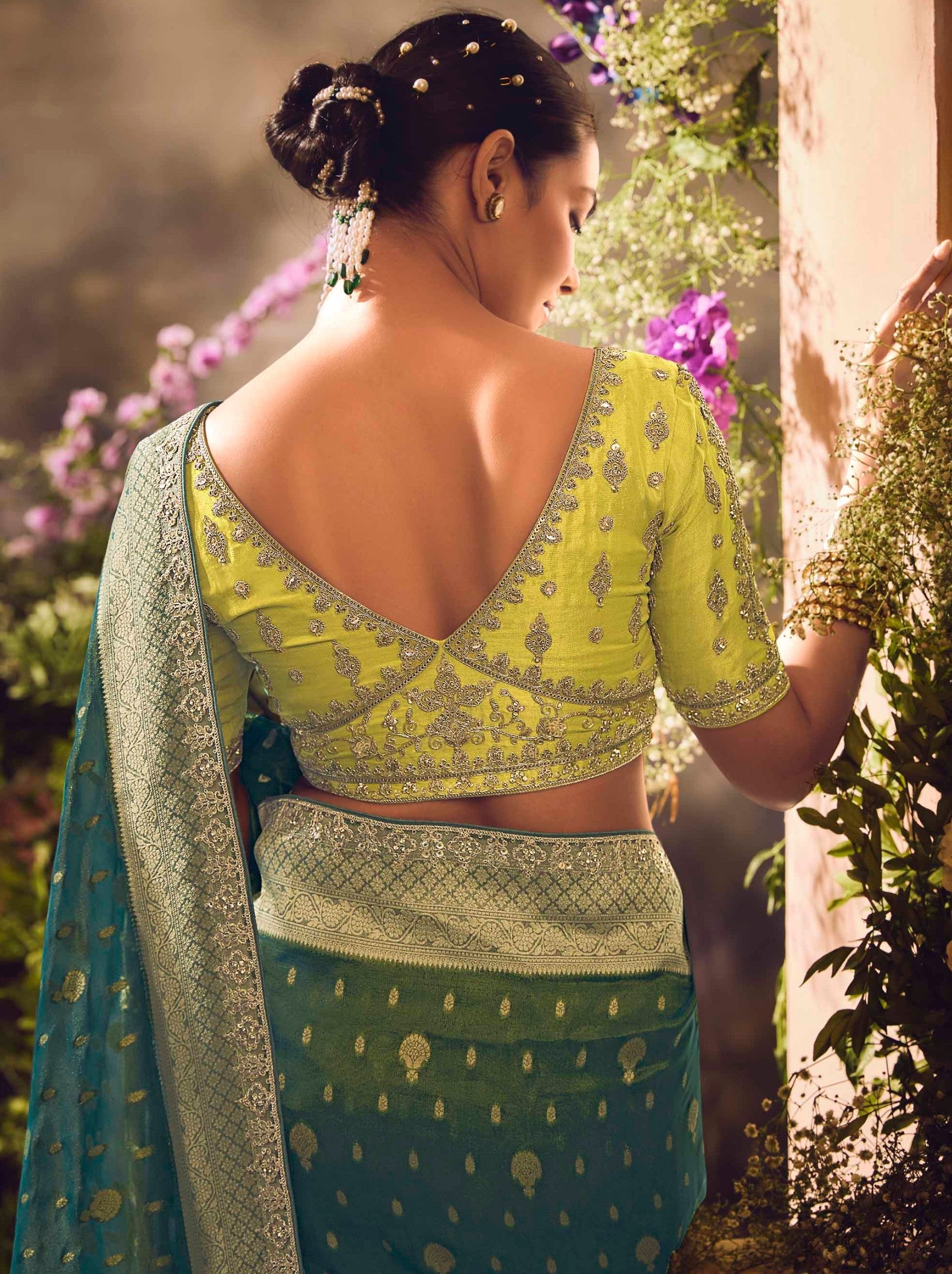 Pine Green Wedding And Celebration Saree - TrendOye