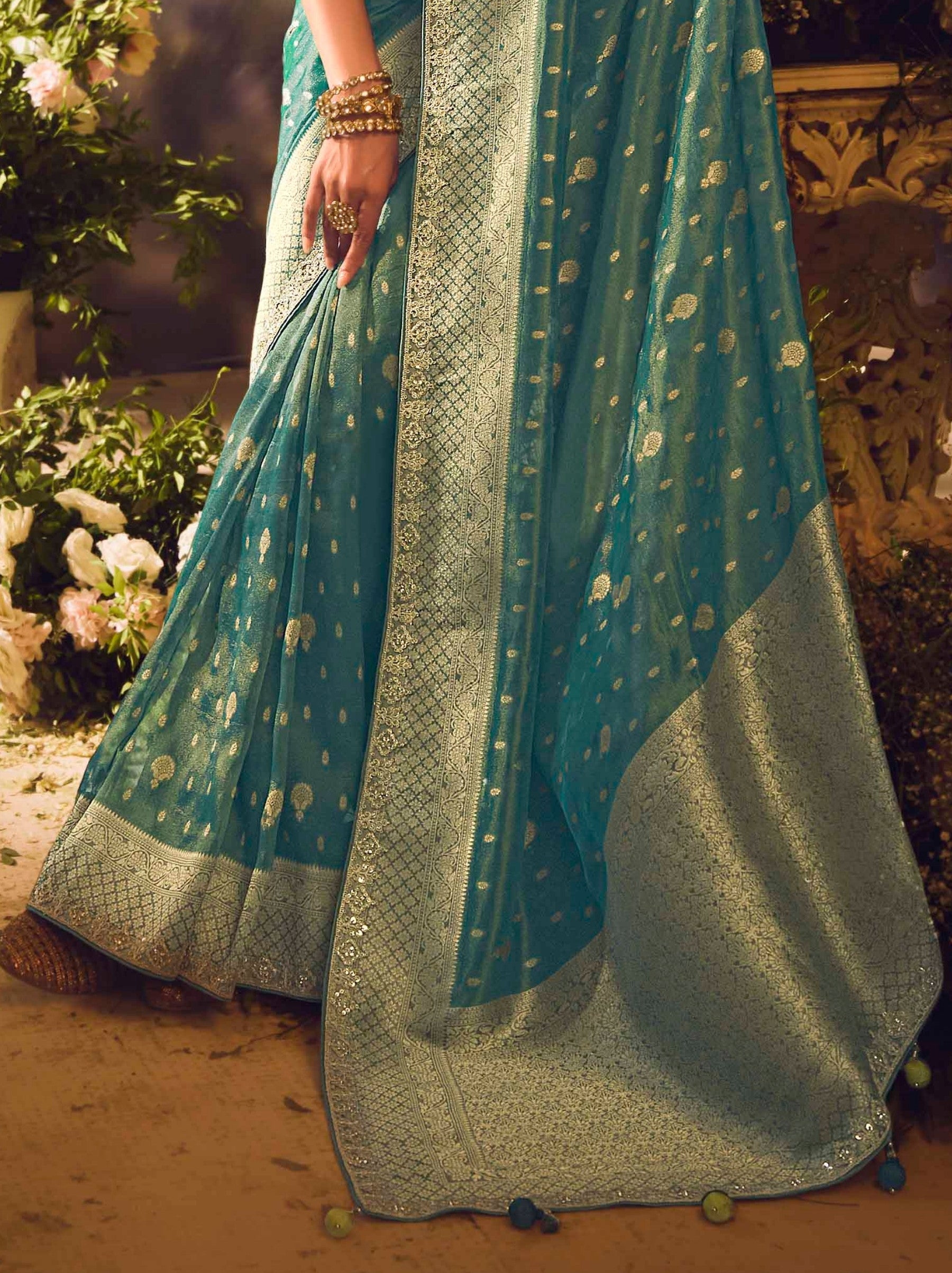 Pine Green Wedding And Celebration Saree - TrendOye