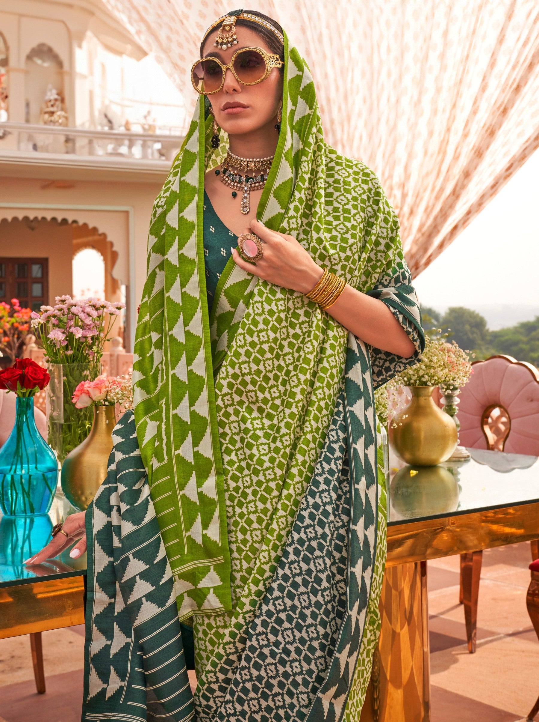 Lime Green Celebration Saree - TrendOye