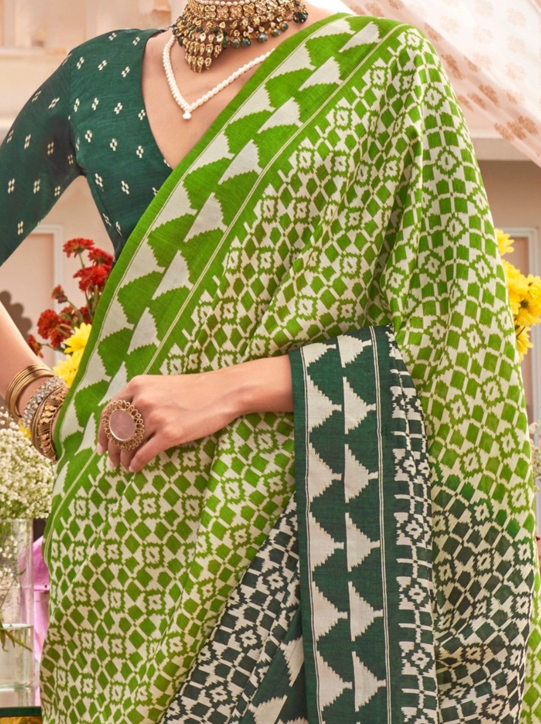 Lime Green Celebration Saree - TrendOye