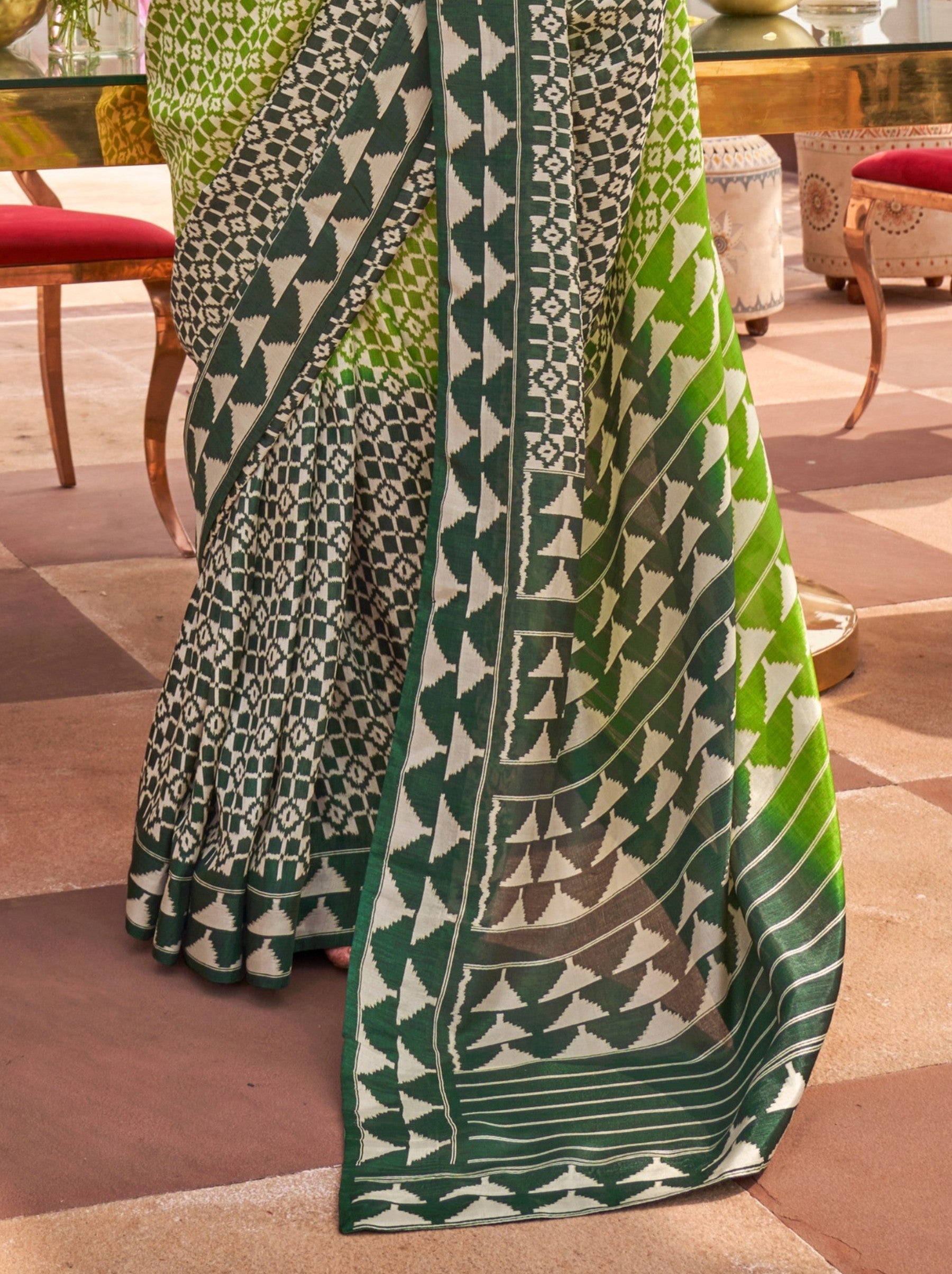 Lime Green Celebration Saree - TrendOye